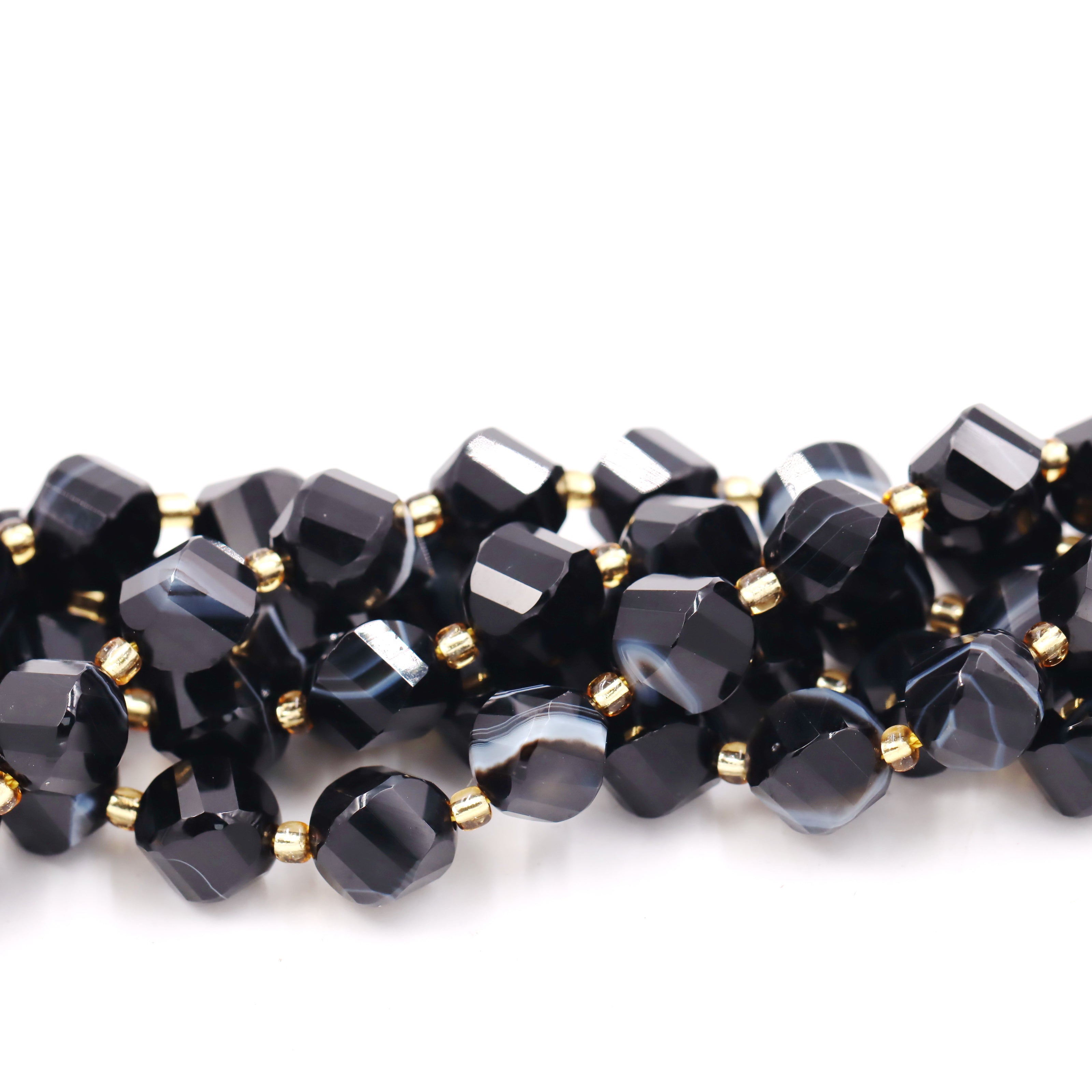 Malahill faceted S shape stone beads for jewelry making, sold per bag 5 strands inside, Stripe Onyx beads