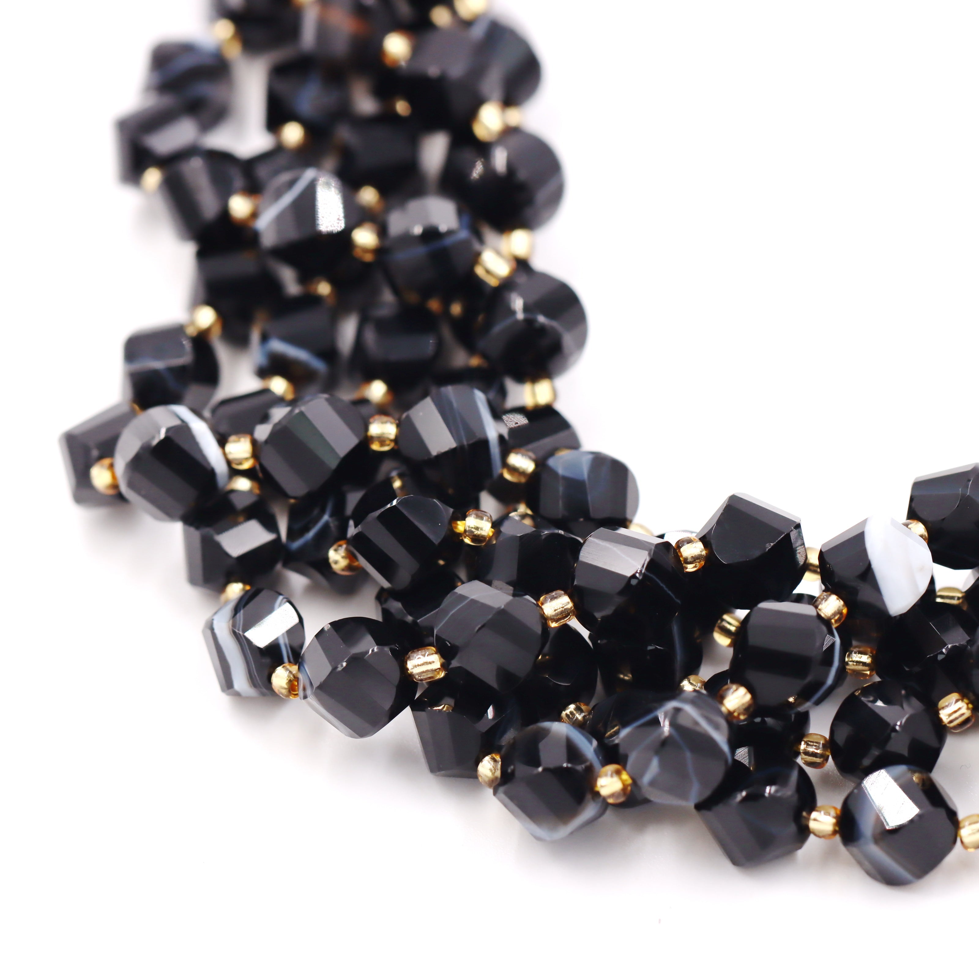 Malahill faceted S shape stone beads for jewelry making, sold per bag 5 strands inside, Stripe Onyx beads