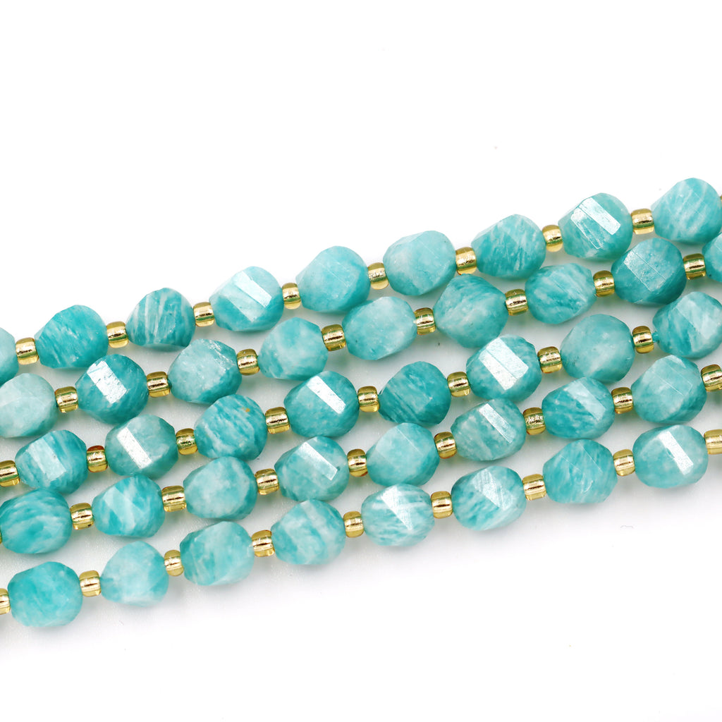 Malahill faceted S shape stone beads for jewelry making, sold per bag 5 strands inside, Russia Amazonite beads
