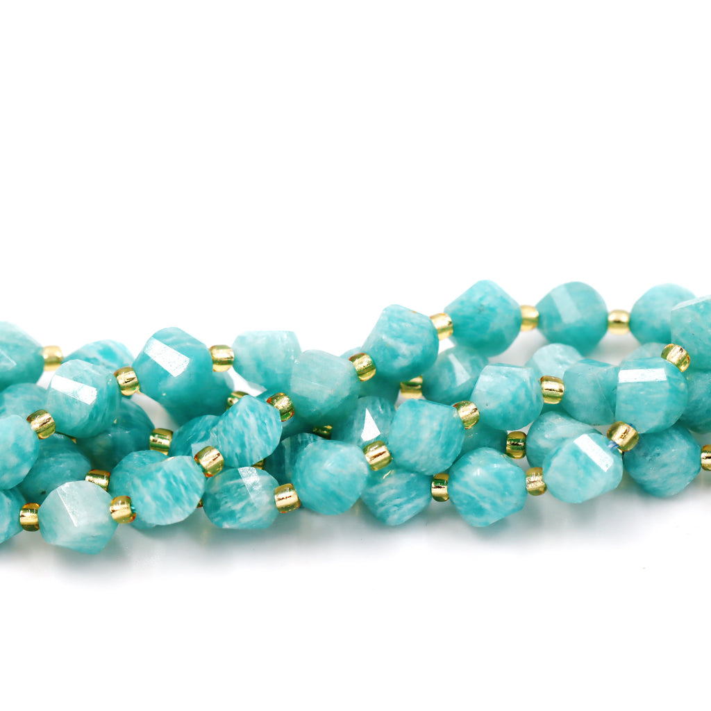 Malahill faceted S shape stone beads for jewelry making, sold per bag 5 strands inside, Russia Amazonite beads