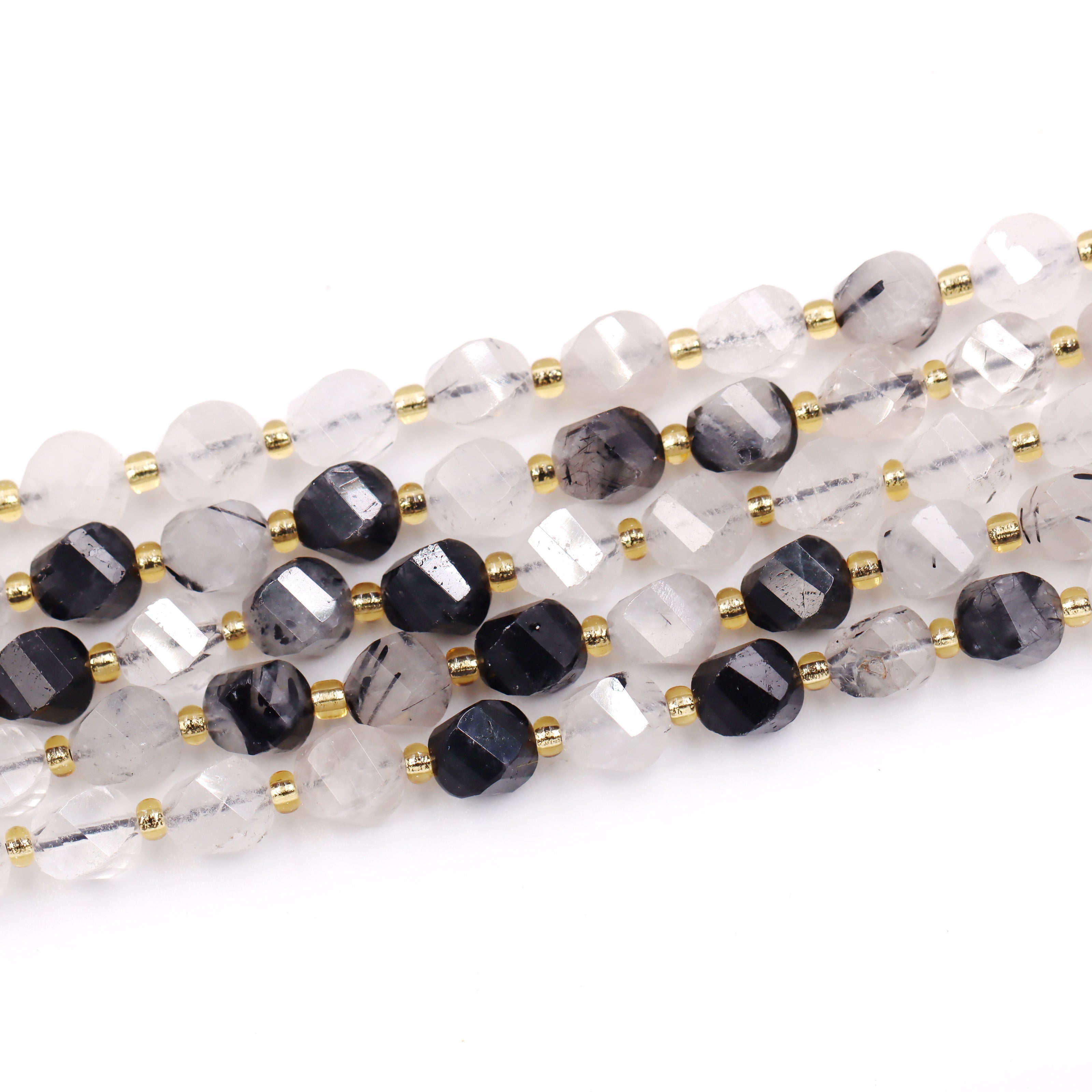Malahill faceted S shape stone beads for jewelry making, sold per bag 5 strands inside, Black Rutilated Quartz beads
