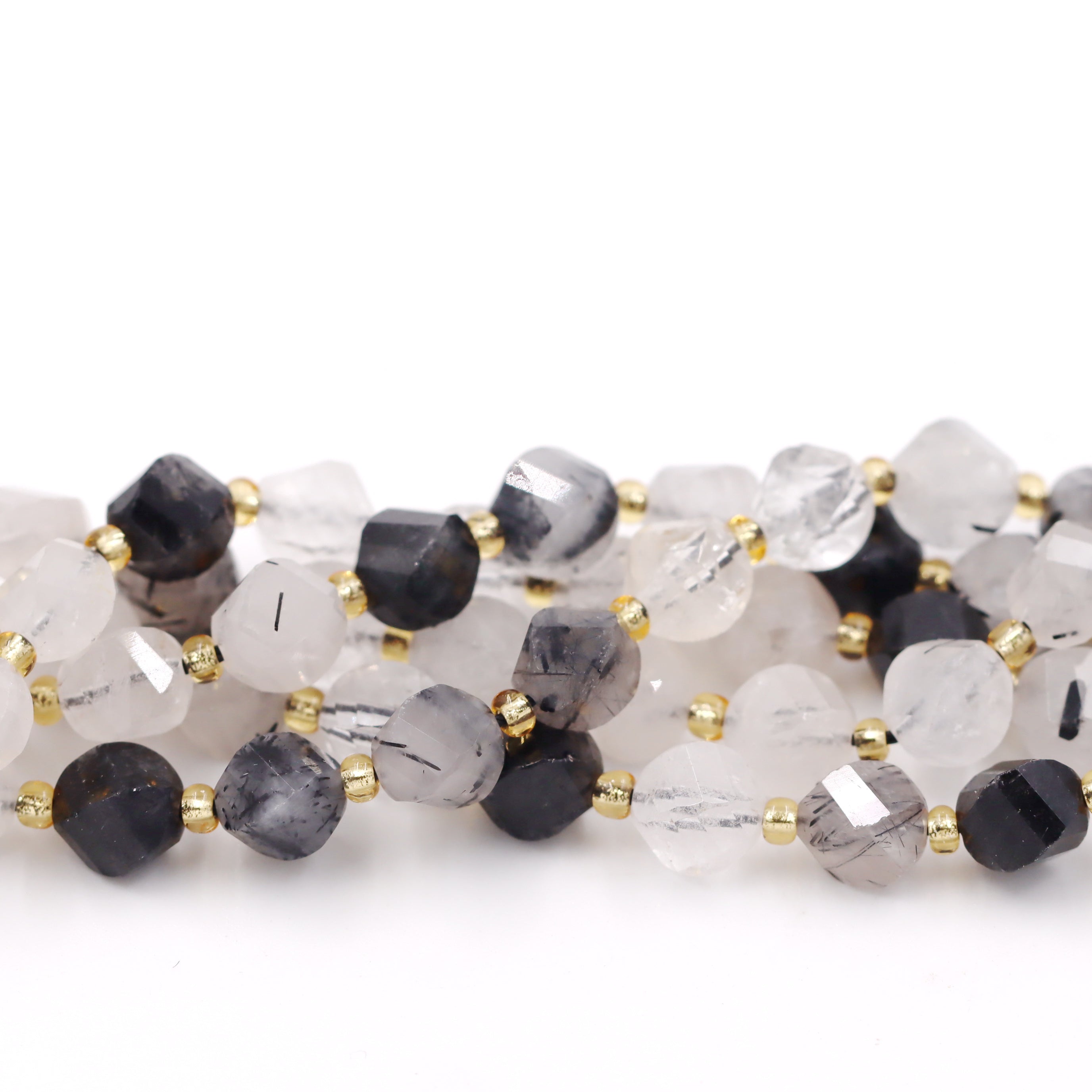 Malahill faceted S shape stone beads for jewelry making, sold per bag 5 strands inside, Black Rutilated Quartz beads