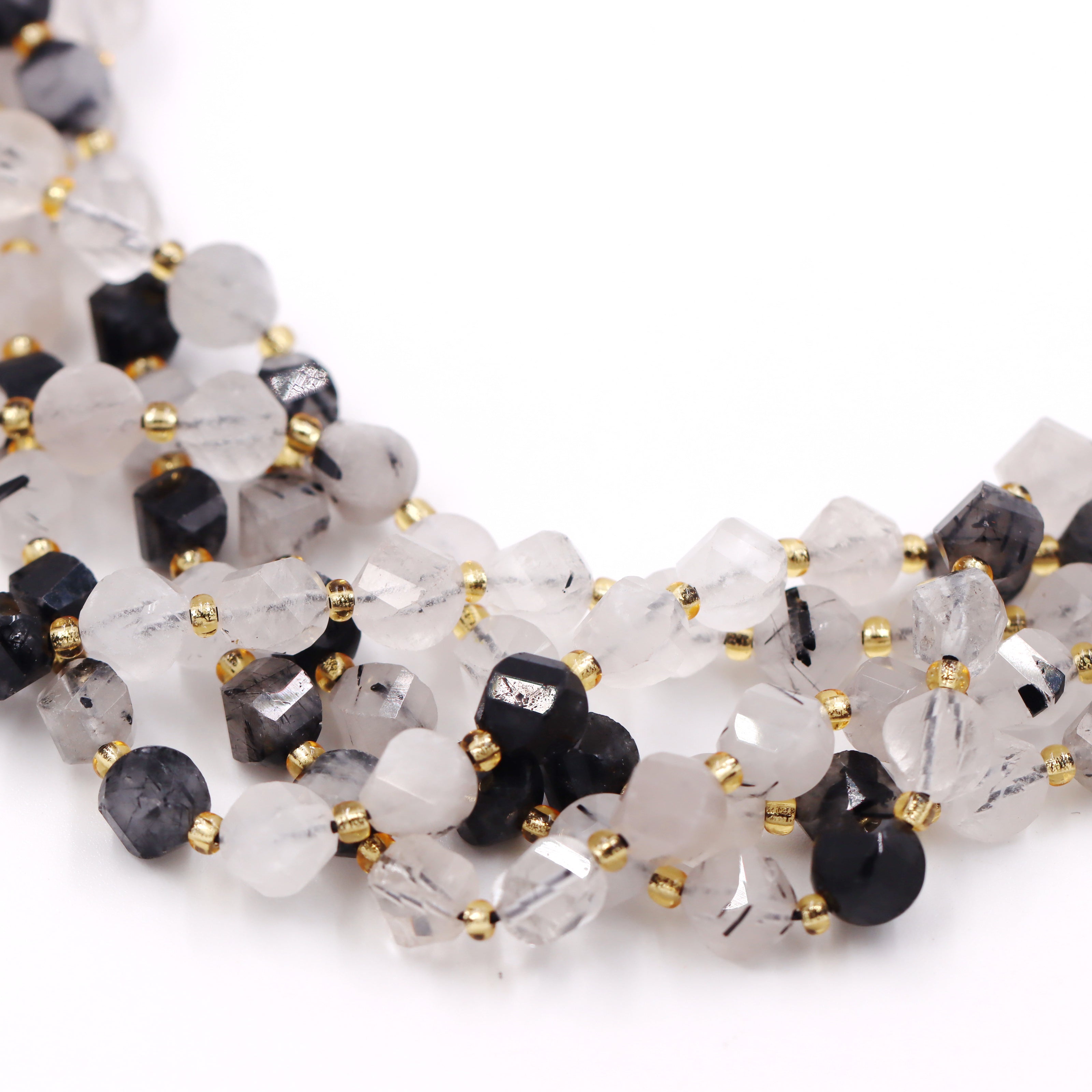 Malahill faceted S shape stone beads for jewelry making, sold per bag 5 strands inside, Black Rutilated Quartz beads