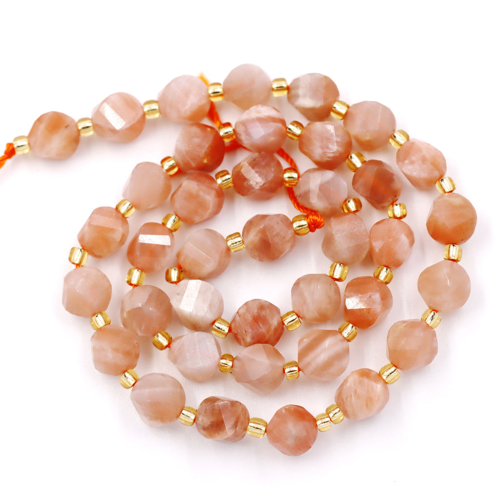 Malahill faceted S shape stone beads for jewelry making, sold per bag 5 strands inside, Orange Moonstone beads