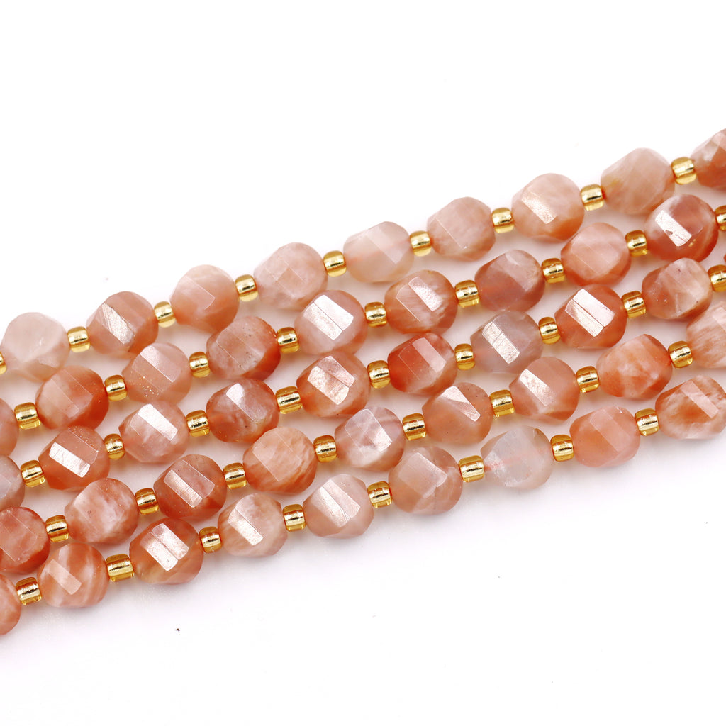 Malahill faceted S shape stone beads for jewelry making, sold per bag 5 strands inside, Orange Moonstone beads