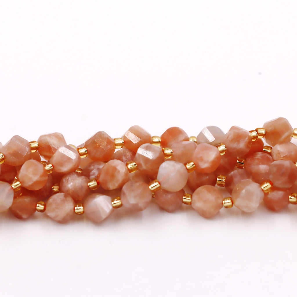 Malahill faceted S shape stone beads for jewelry making, sold per bag 5 strands inside, Orange Moonstone beads
