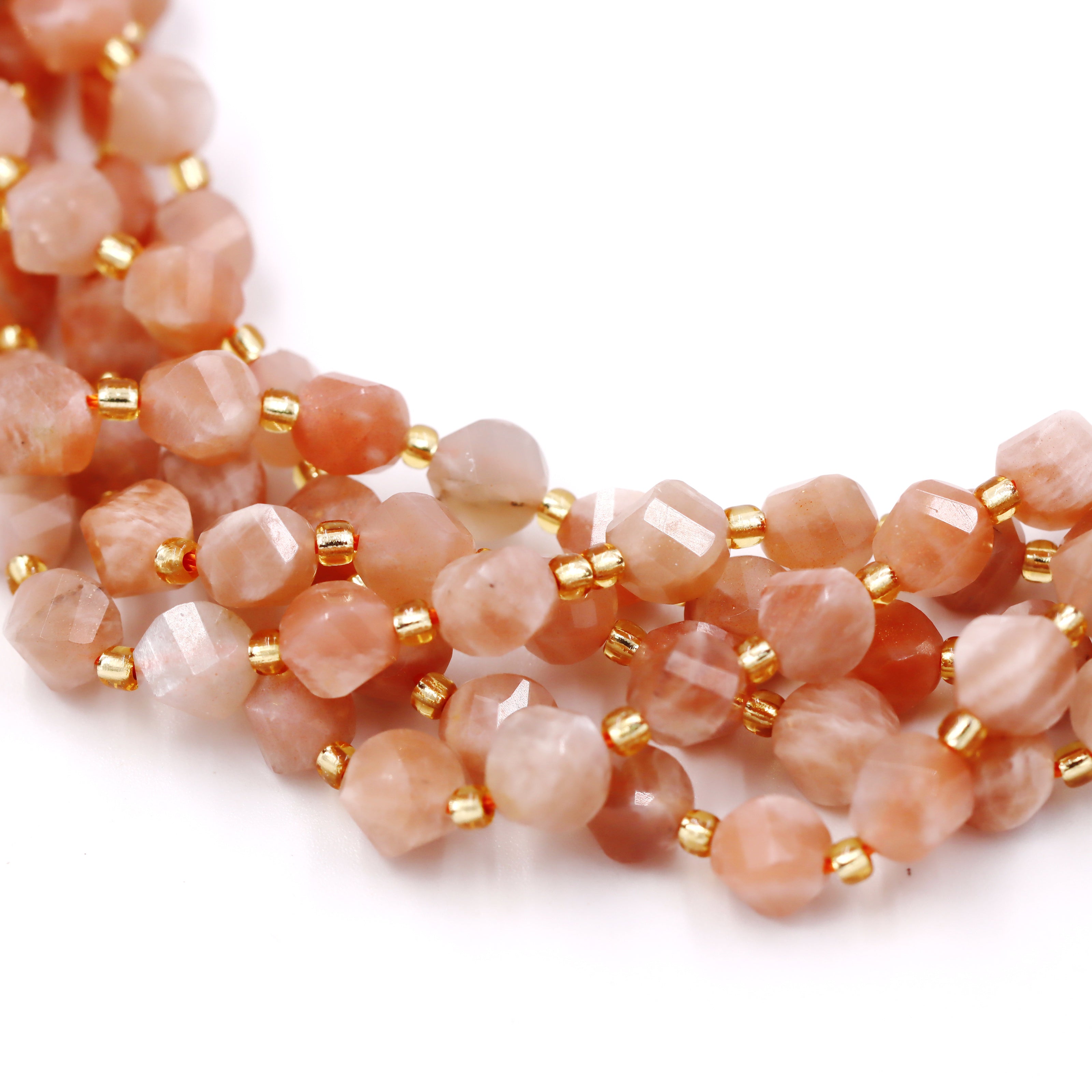 Malahill faceted S shape stone beads for jewelry making, sold per bag 5 strands inside, Orange Moonstone beads