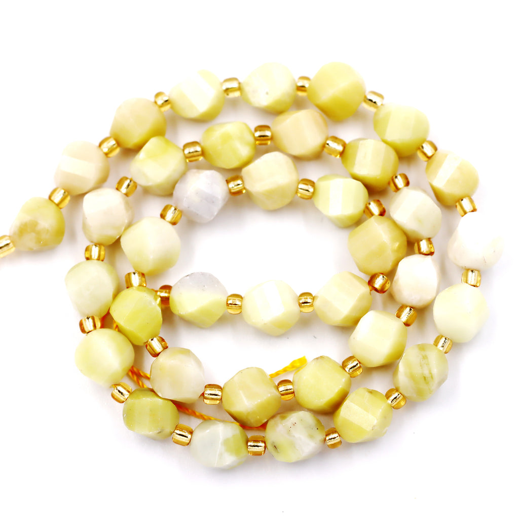 Malahill faceted S shape stone beads for jewelry making, sold per bag 5 strands inside, Butter Jade beads