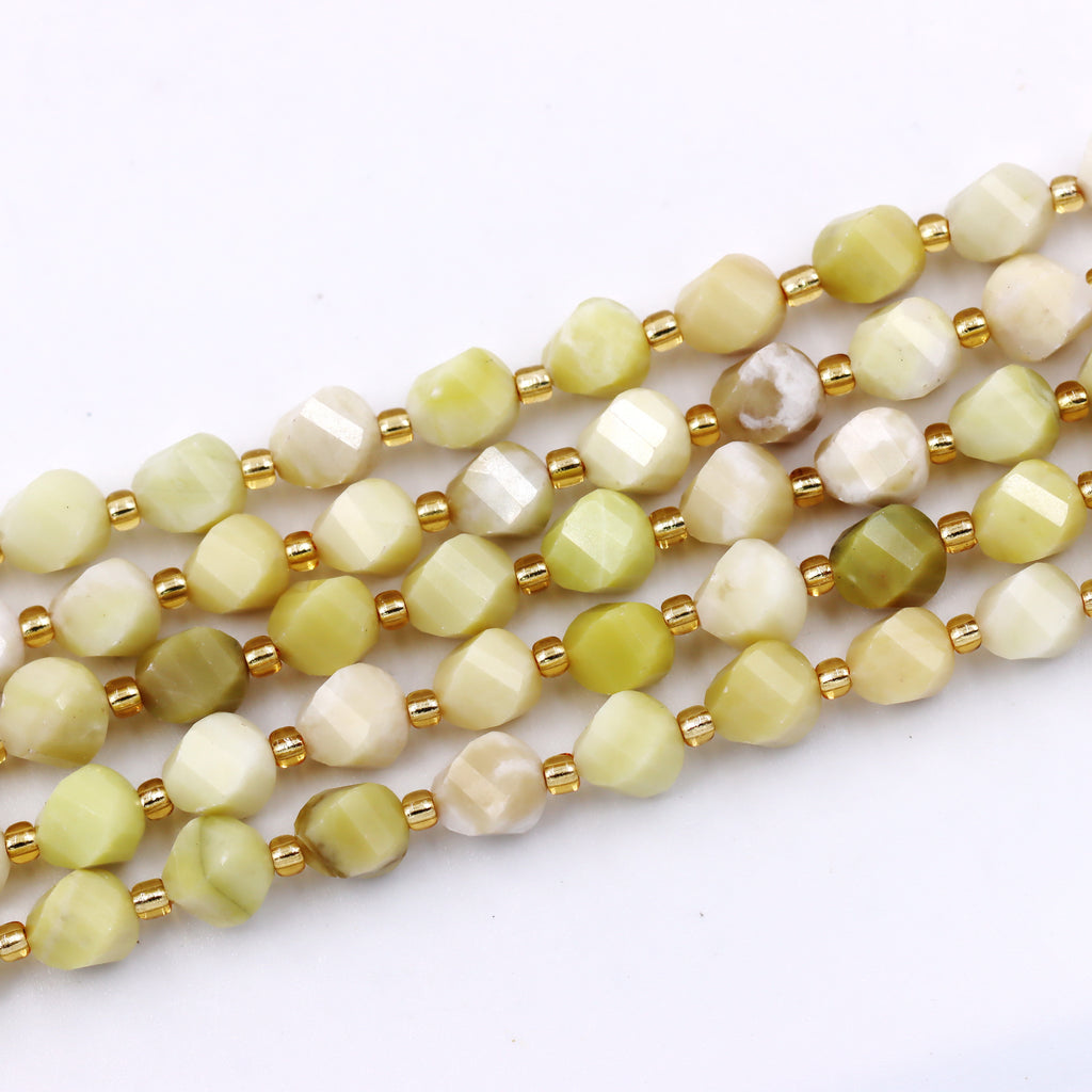 Malahill faceted S shape stone beads for jewelry making, sold per bag 5 strands inside, Butter Jade beads