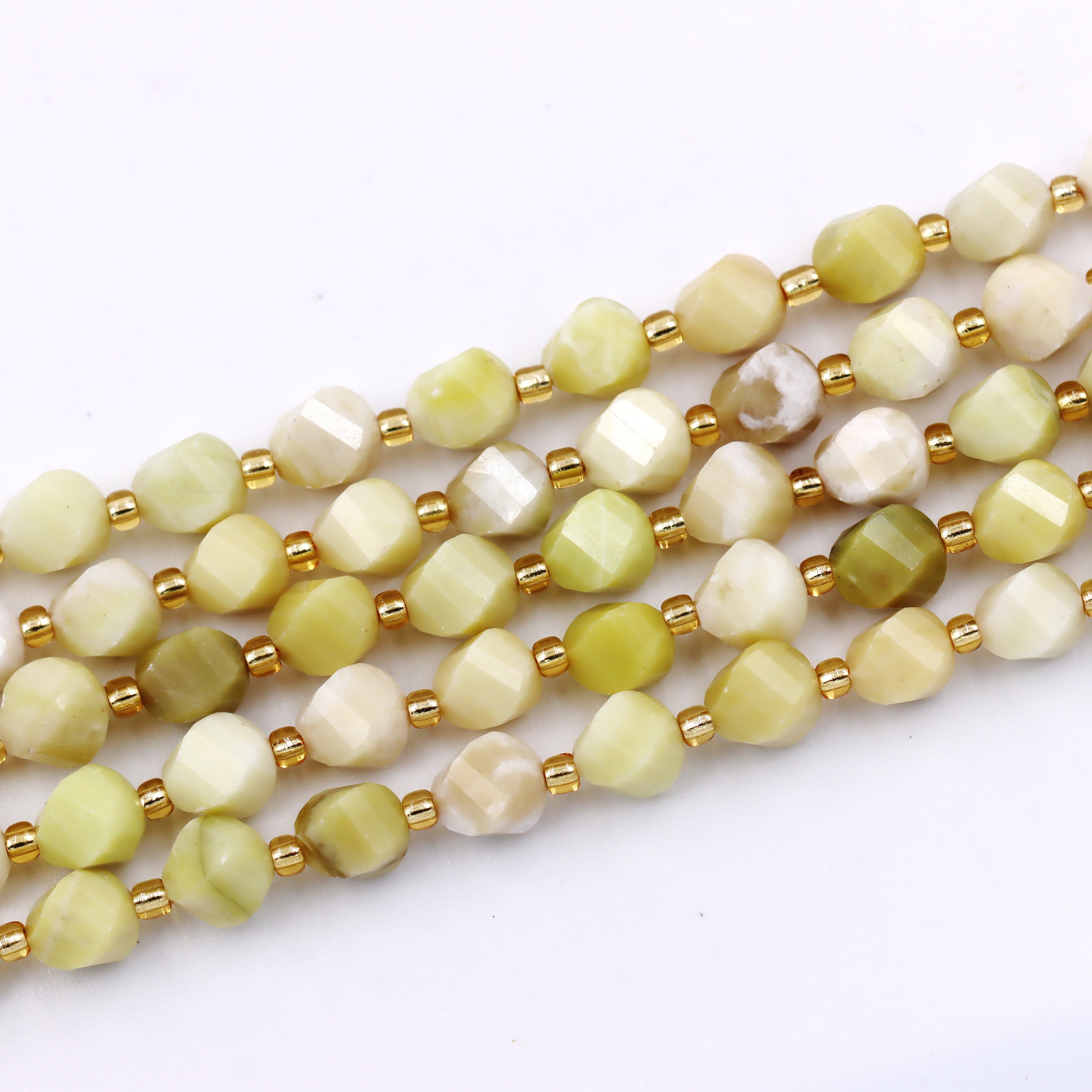 Malahill faceted S shape stone beads for jewelry making, sold per bag 5 strands inside, Butter Jade beads
