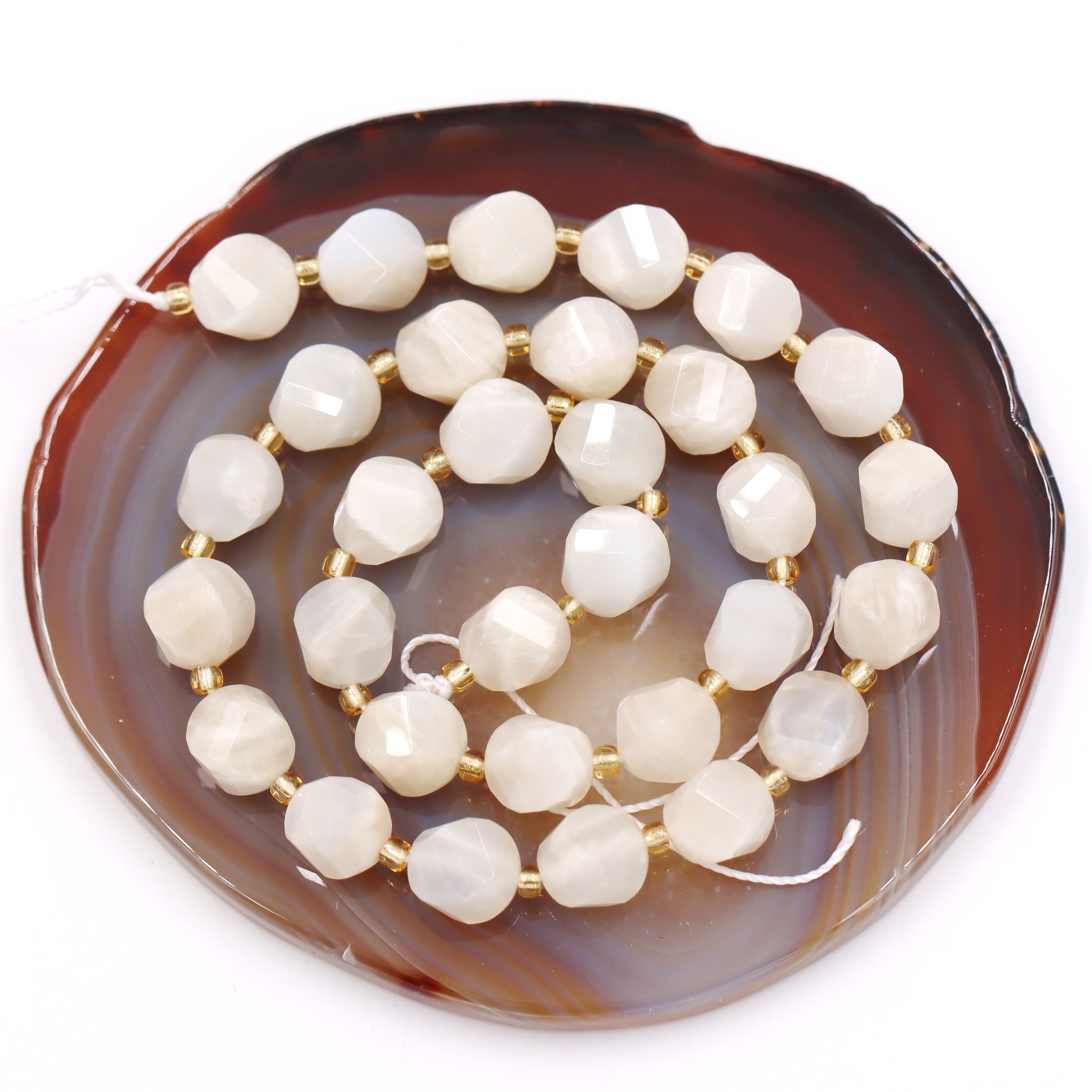 Malahill faceted S shape stone beads for jewelry making, sold per bag 5 strands inside, Moonstone A beads