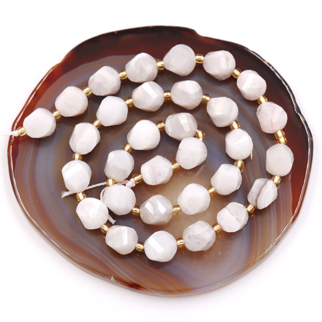 Malahill faceted S shape stone beads for jewelry making, sold per bag 5 strands inside, White Crazy Agate beads