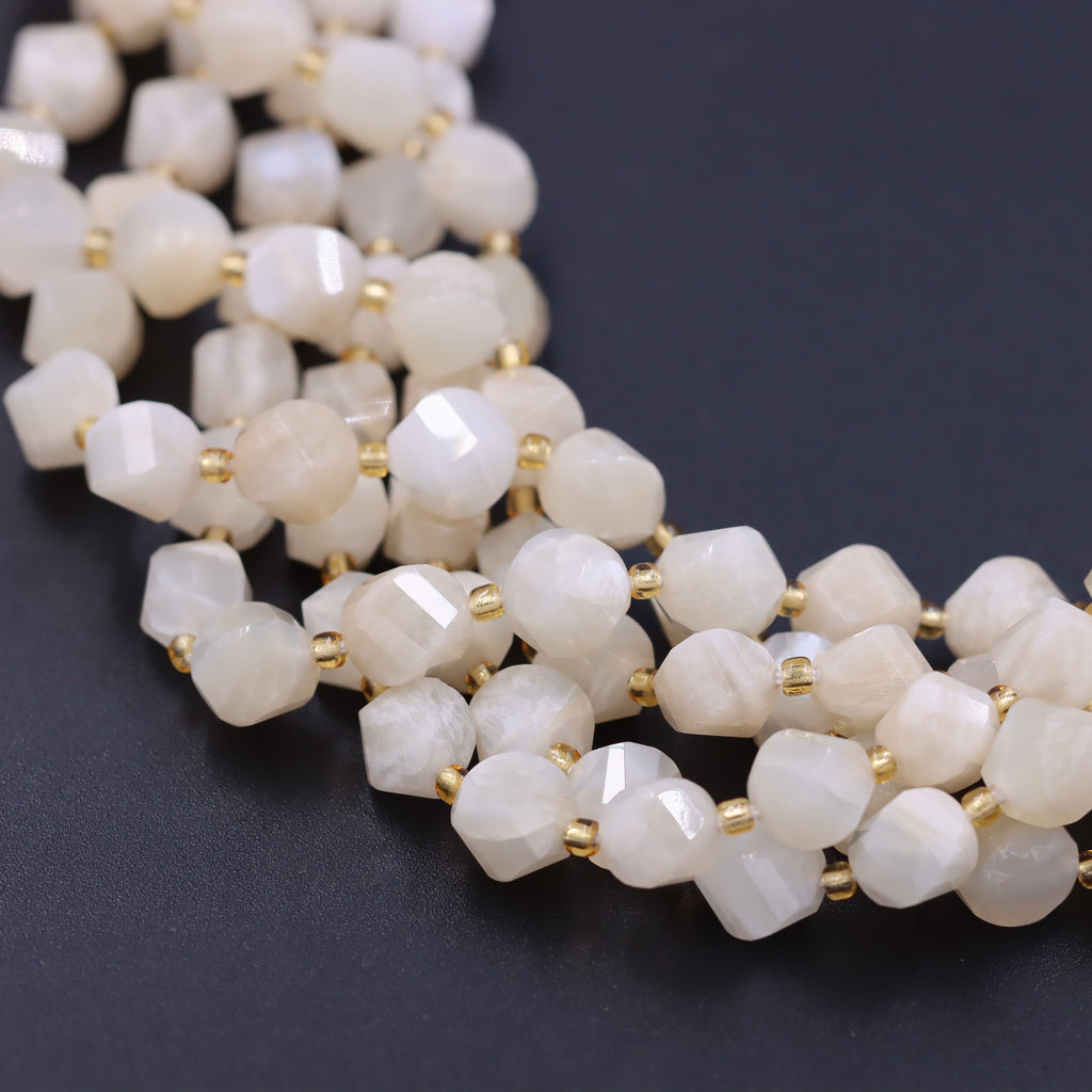 Malahill faceted S shape stone beads for jewelry making, sold per bag 5 strands inside, Moonstone A beads
