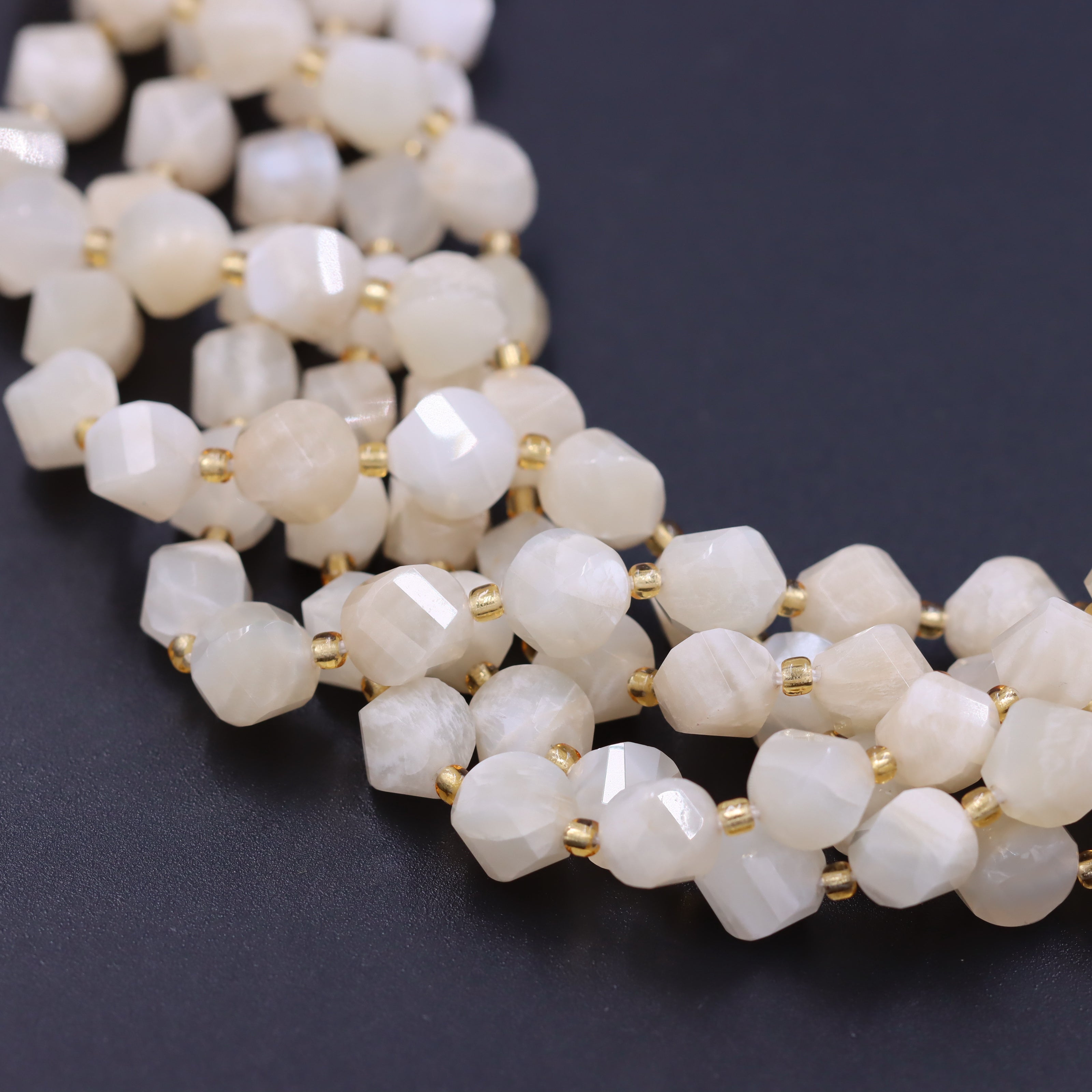 Malahill faceted S shape stone beads for jewelry making, sold per bag 5 strands inside, Moonstone A beads