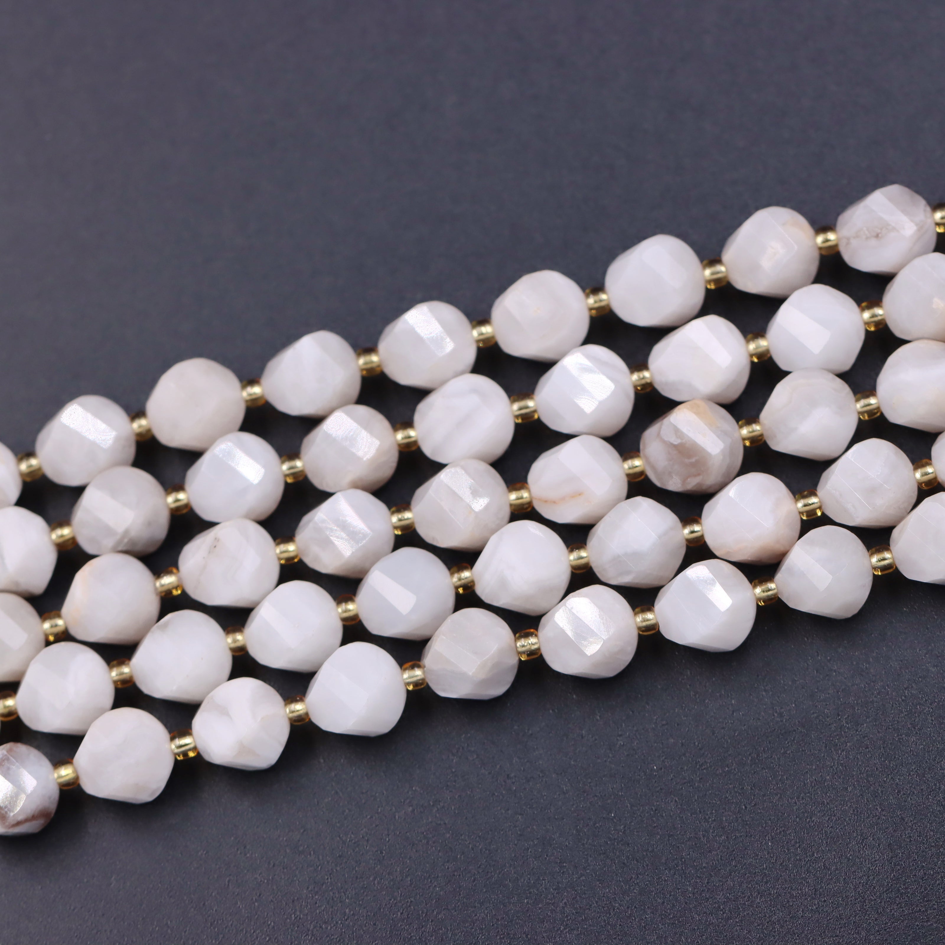 Malahill faceted S shape stone beads for jewelry making, sold per bag 5 strands inside, White Crazy Agate beads