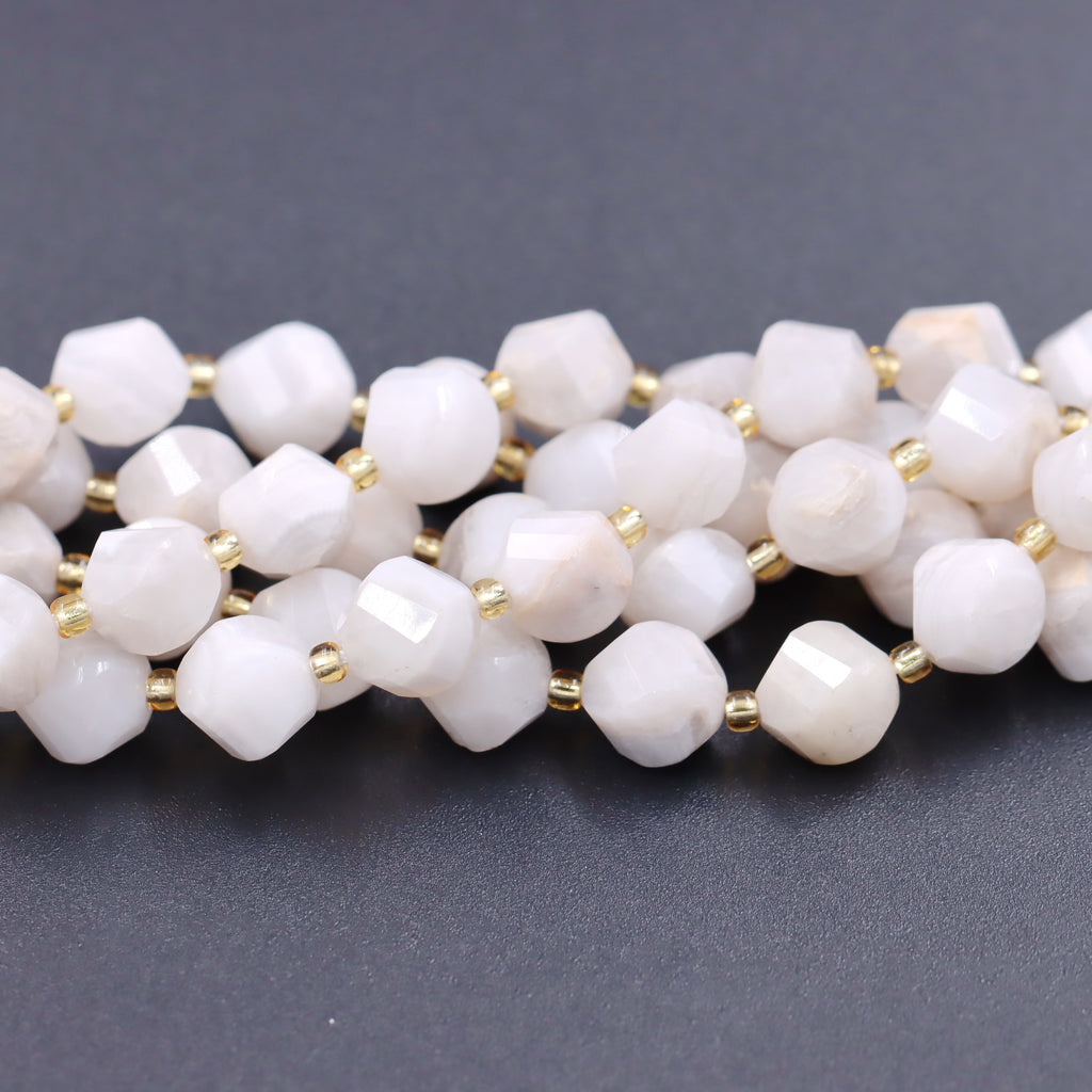 Malahill faceted S shape stone beads for jewelry making, sold per bag 5 strands inside, White Crazy Agate beads