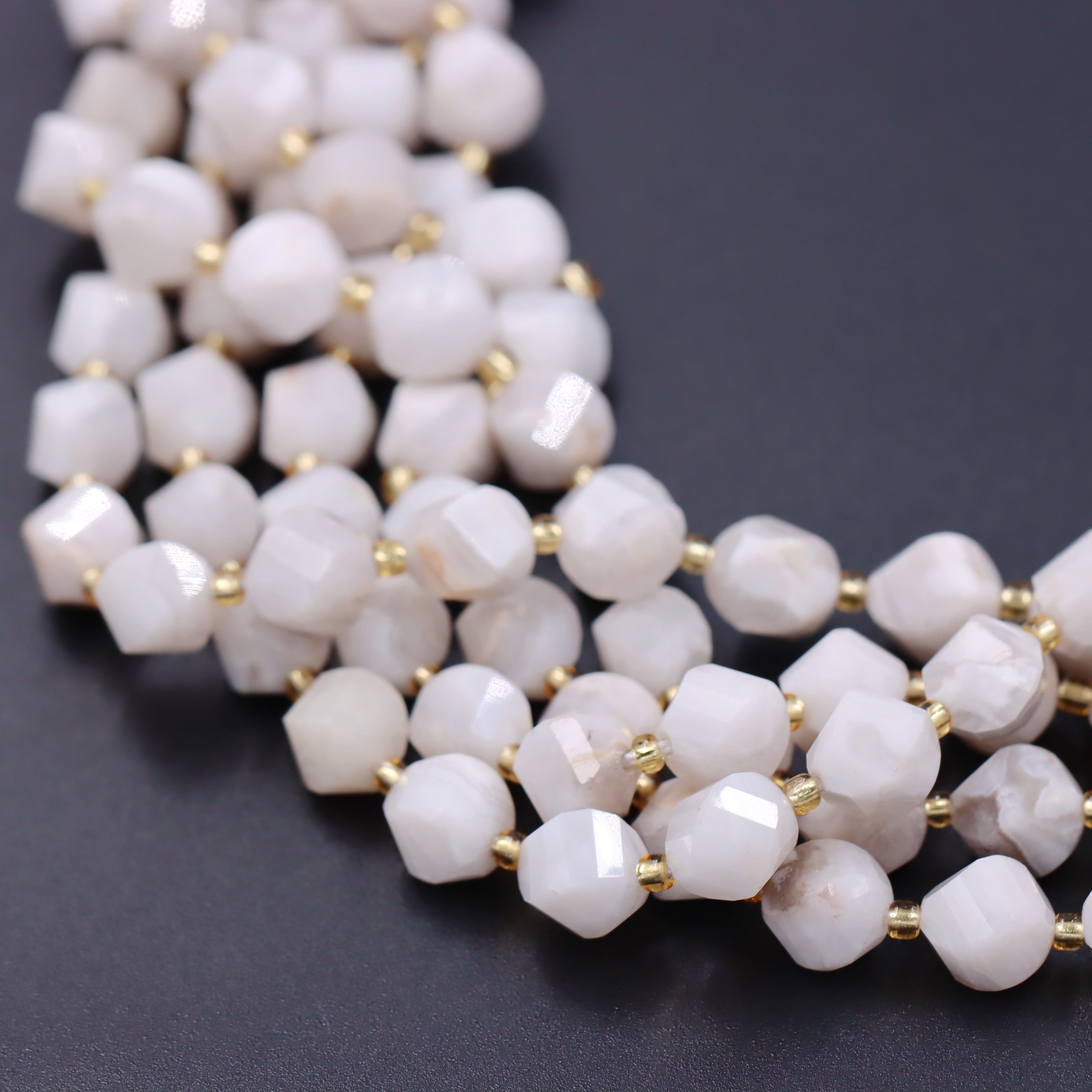 Malahill faceted S shape stone beads for jewelry making, sold per bag 5 strands inside, White Crazy Agate beads