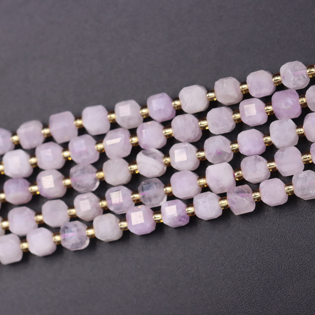 Malahill faceted cube stone beads for jewelry making, sold per bag 5 strands inside, Light Kunzit beads
