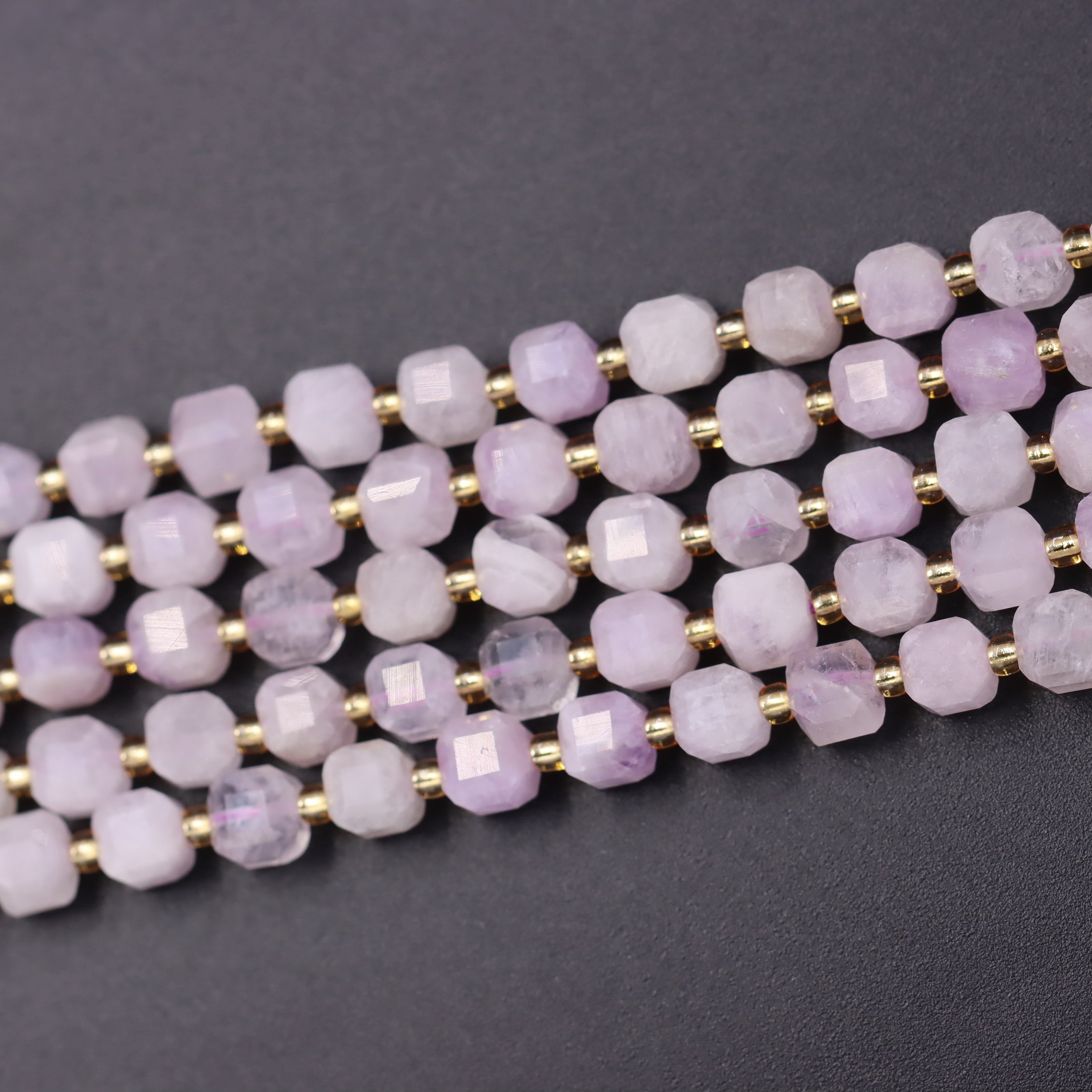 Malahill faceted cube stone beads for jewelry making, sold per bag 5 strands inside, Light Kunzit beads