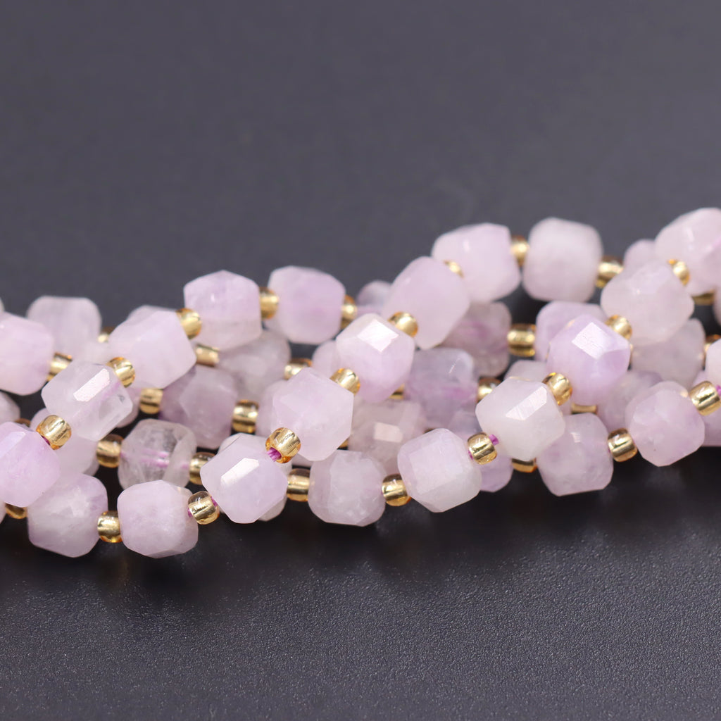 Malahill faceted cube stone beads for jewelry making, sold per bag 5 strands inside, Light Kunzit beads