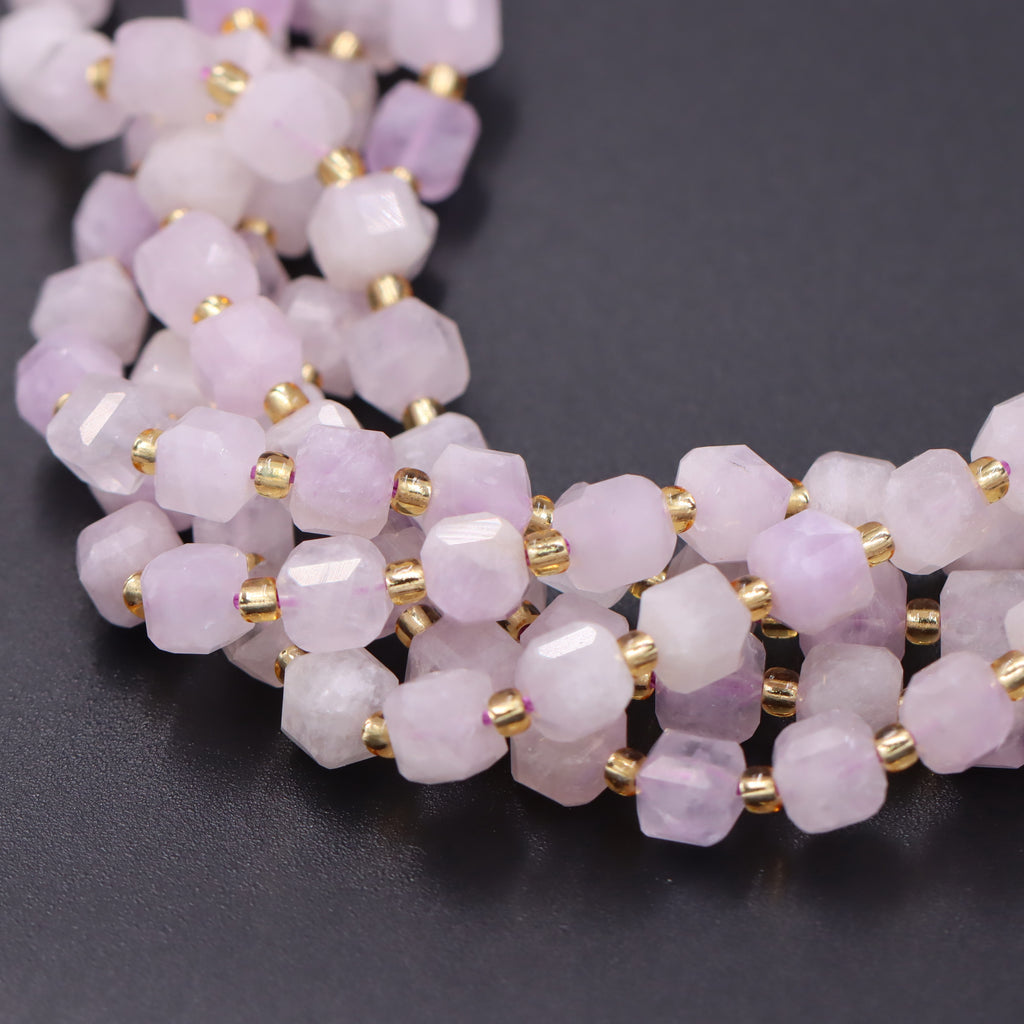 Malahill faceted cube stone beads for jewelry making, sold per bag 5 strands inside, Light Kunzit beads
