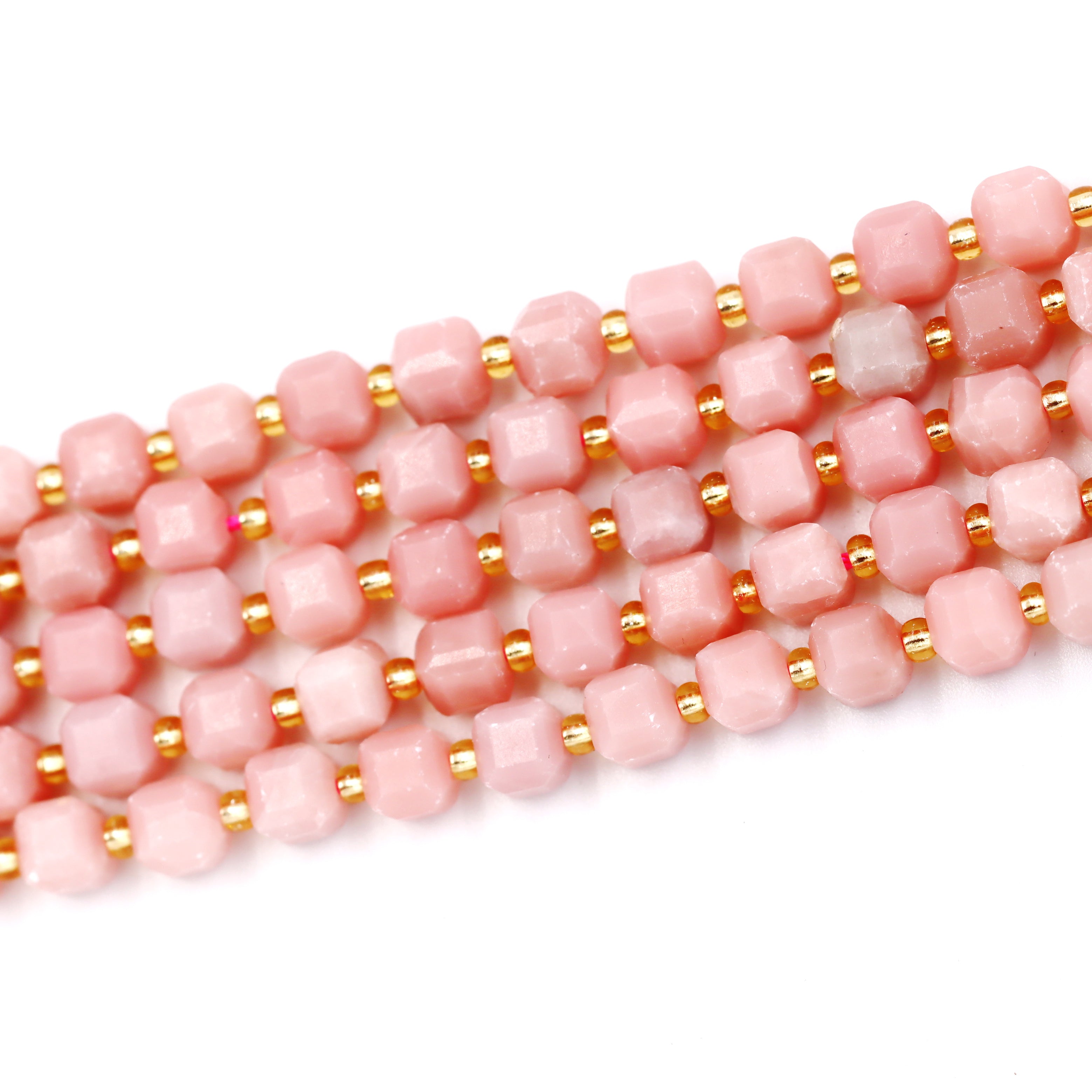 Malahill faceted cube stone beads for jewelry making, sold per bag 5 strands inside, China Pink Opale beads