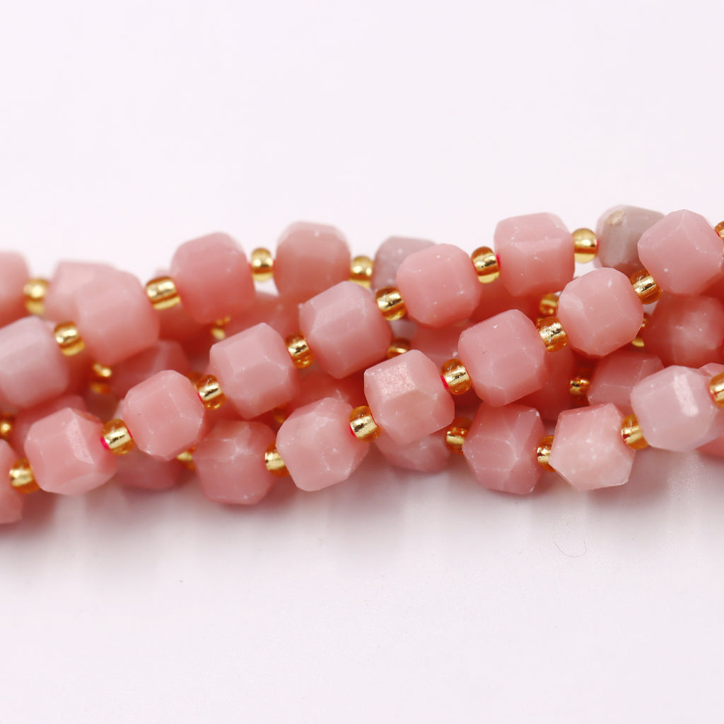 Malahill faceted cube stone beads for jewelry making, sold per bag 5 strands inside, China Pink Opale beads
