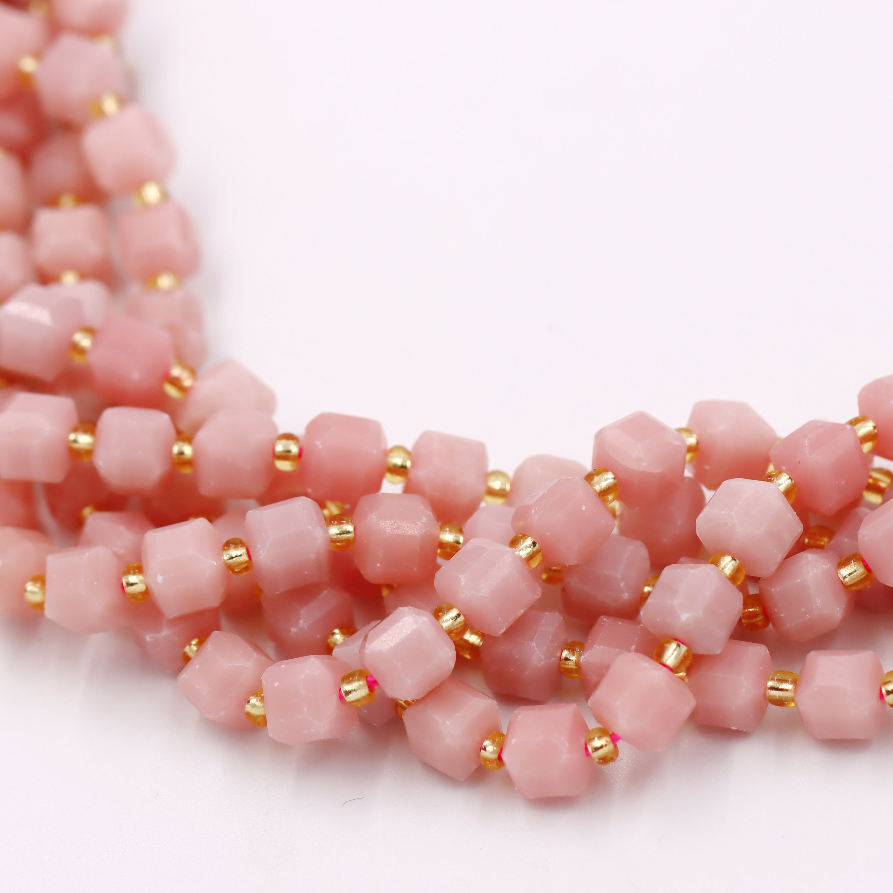 Malahill faceted cube stone beads for jewelry making, sold per bag 5 strands inside, China Pink Opale beads