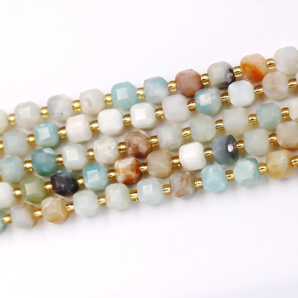 Malahill faceted cube stone beads for jewelry making, sold per bag 5 strands inside, Mix-color Amazonite beads