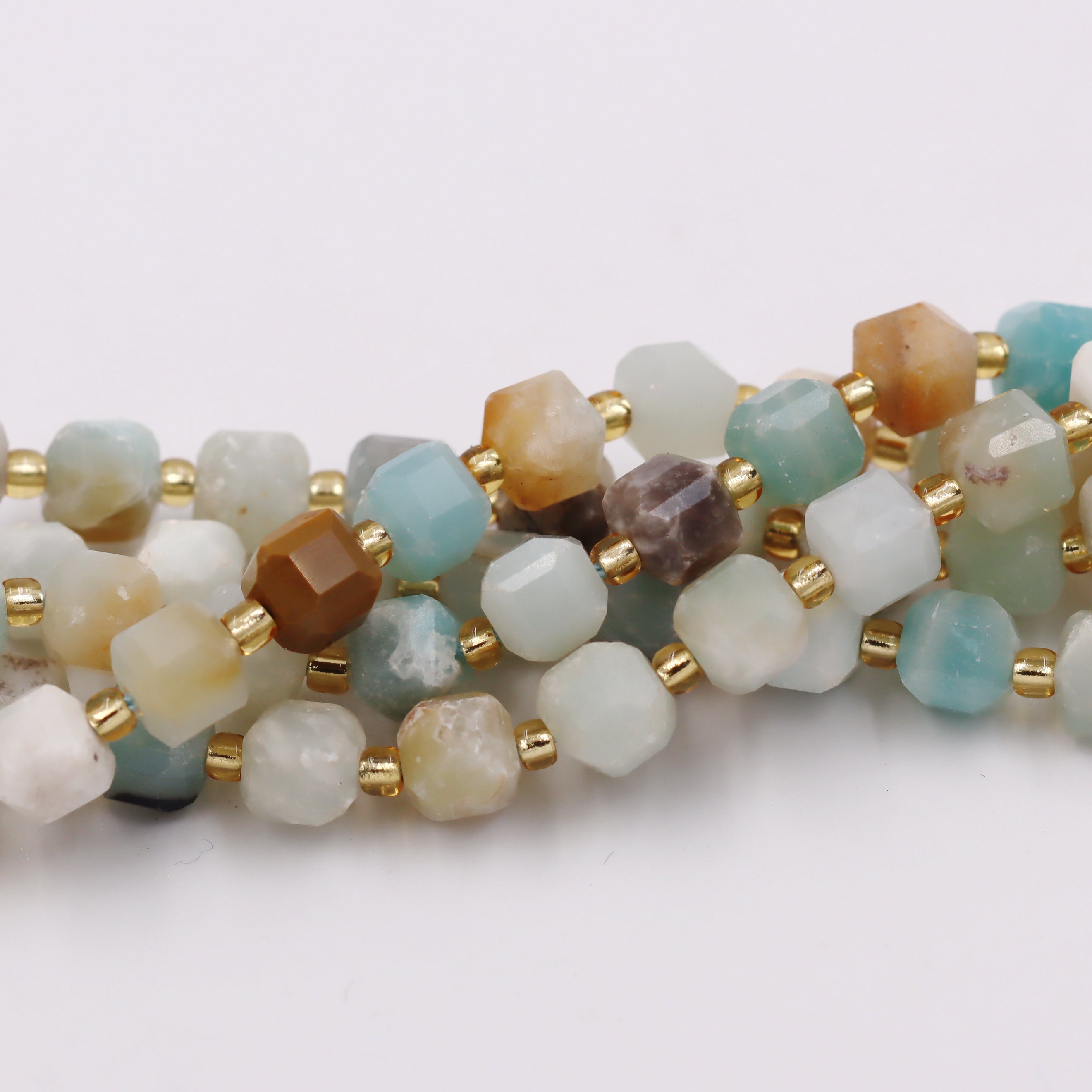 Malahill faceted cube stone beads for jewelry making, sold per bag 5 strands inside, Mix-color Amazonite beads