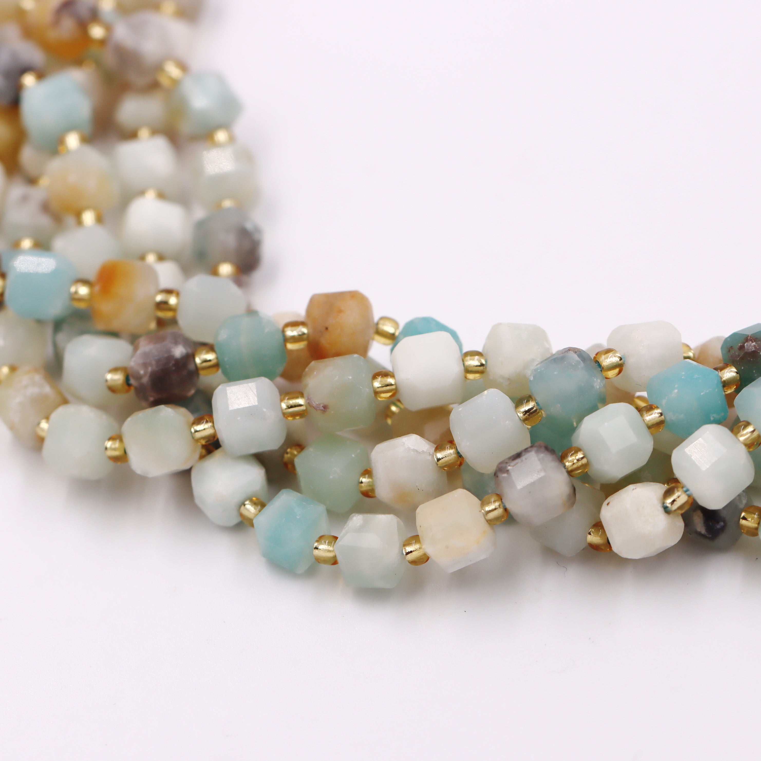 Malahill faceted cube stone beads for jewelry making, sold per bag 5 strands inside, Mix-color Amazonite beads