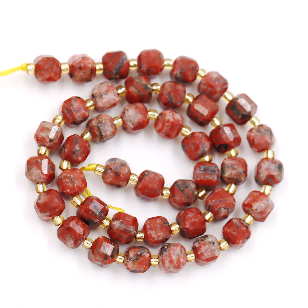 Malahill faceted cube stone beads for jewelry making, sold per bag 5 strands inside, Red Stripe Jasper beads