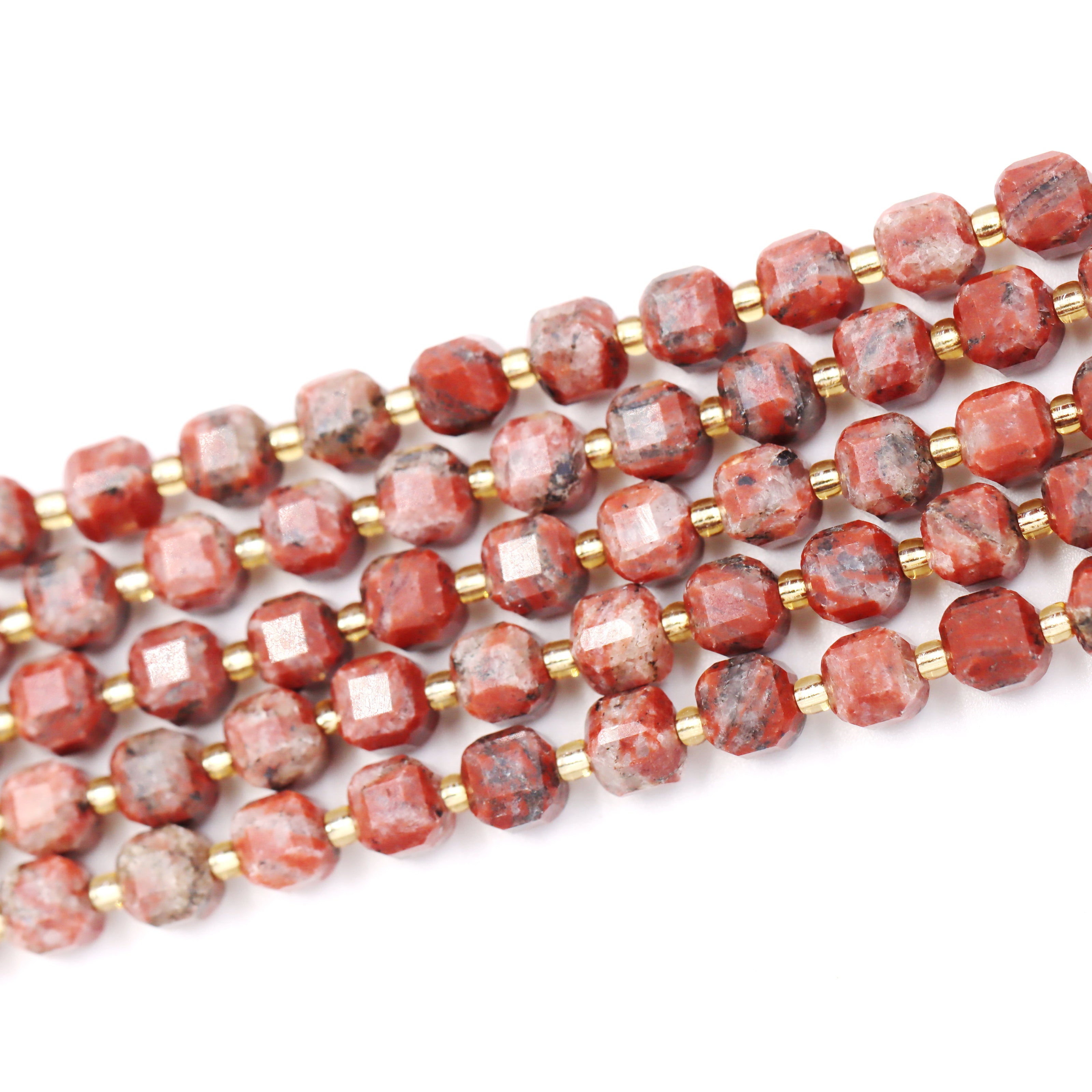 Malahill faceted cube stone beads for jewelry making, sold per bag 5 strands inside, Red Stripe Jasper beads