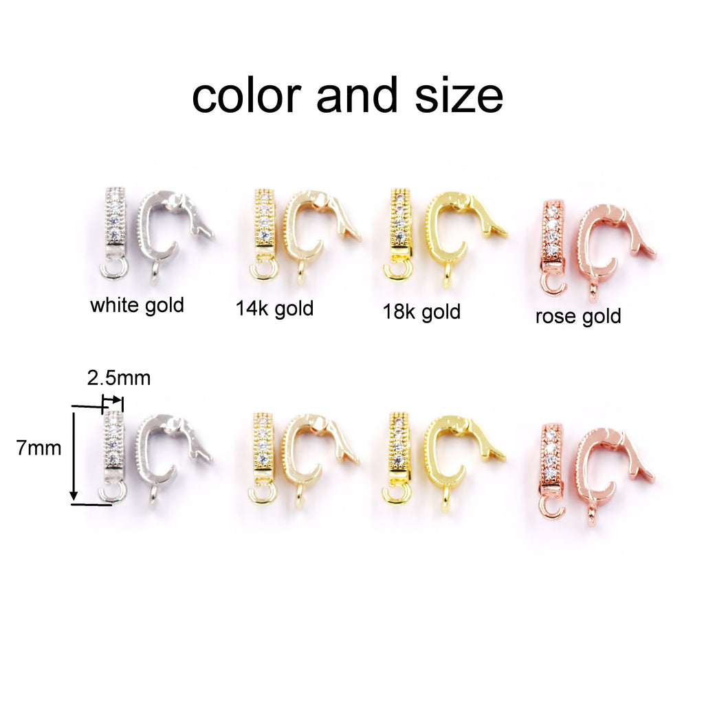 Malahill excellent quality jewelry findings cubic zirconia bail for jewelry making 2.5*7mm, sold 30 pieces per bag