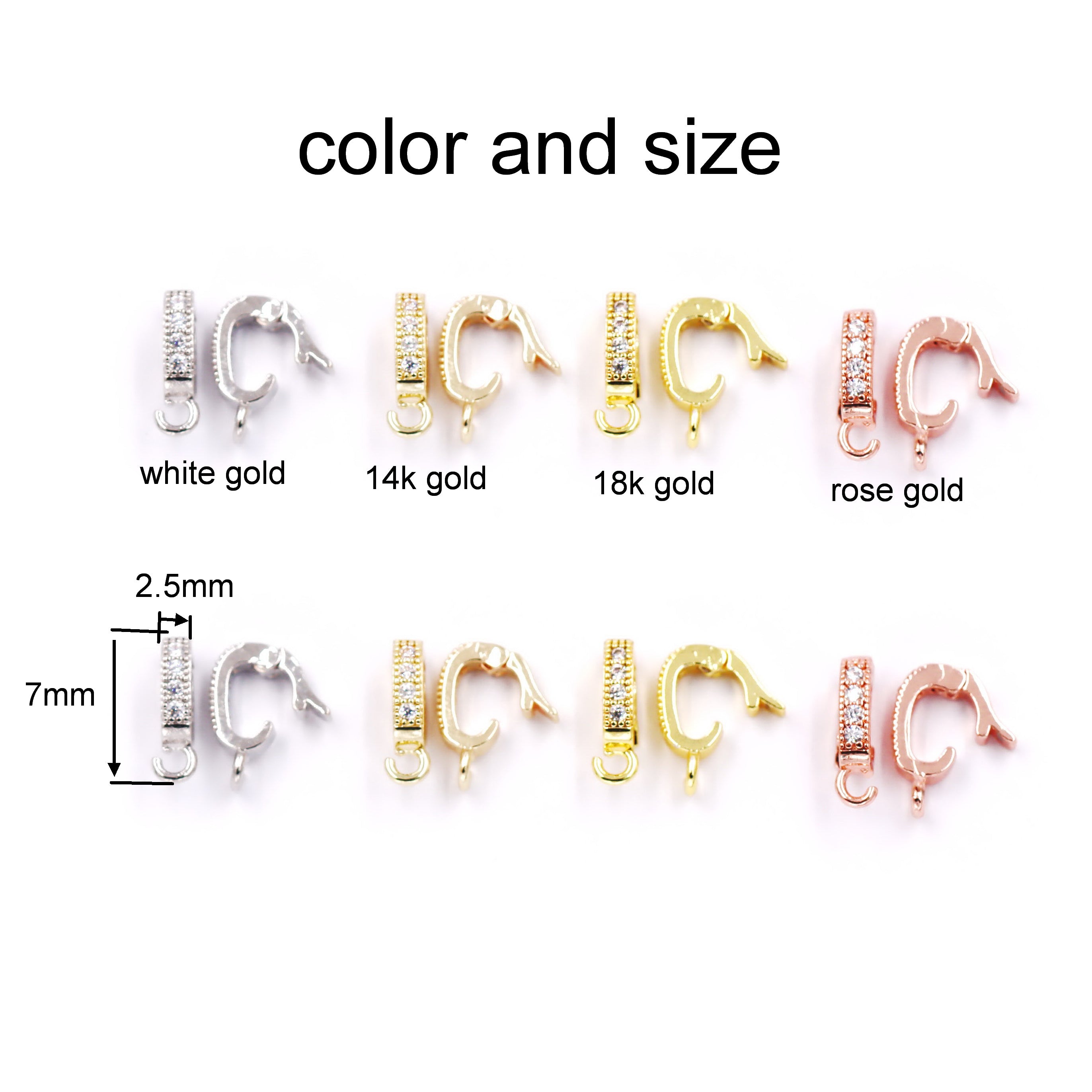 Malahill excellent quality jewelry findings cubic zirconia bail for jewelry making 2.5*7mm, sold 30 pieces per bag