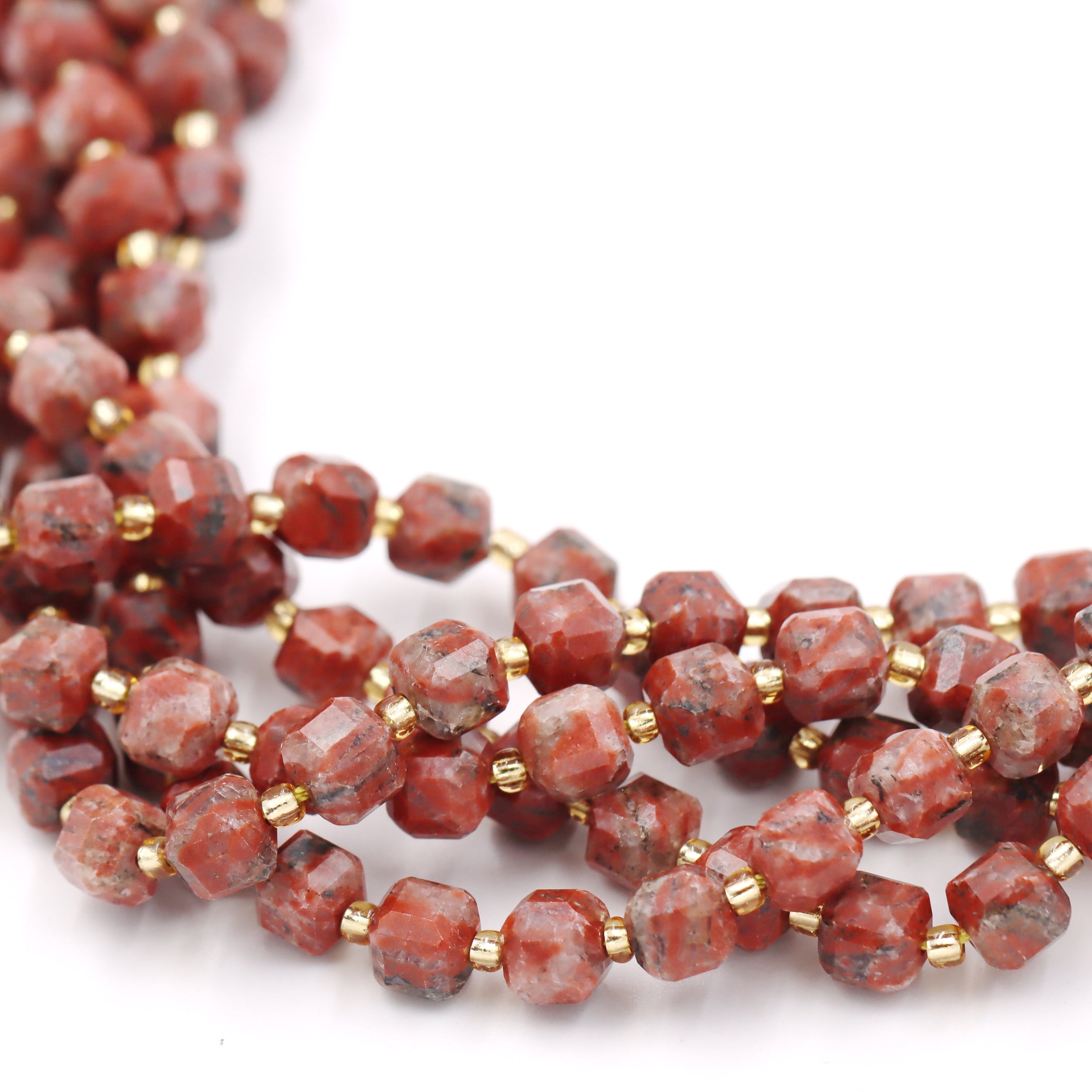 Malahill faceted cube stone beads for jewelry making, sold per bag 5 strands inside, Red Stripe Jasper beads