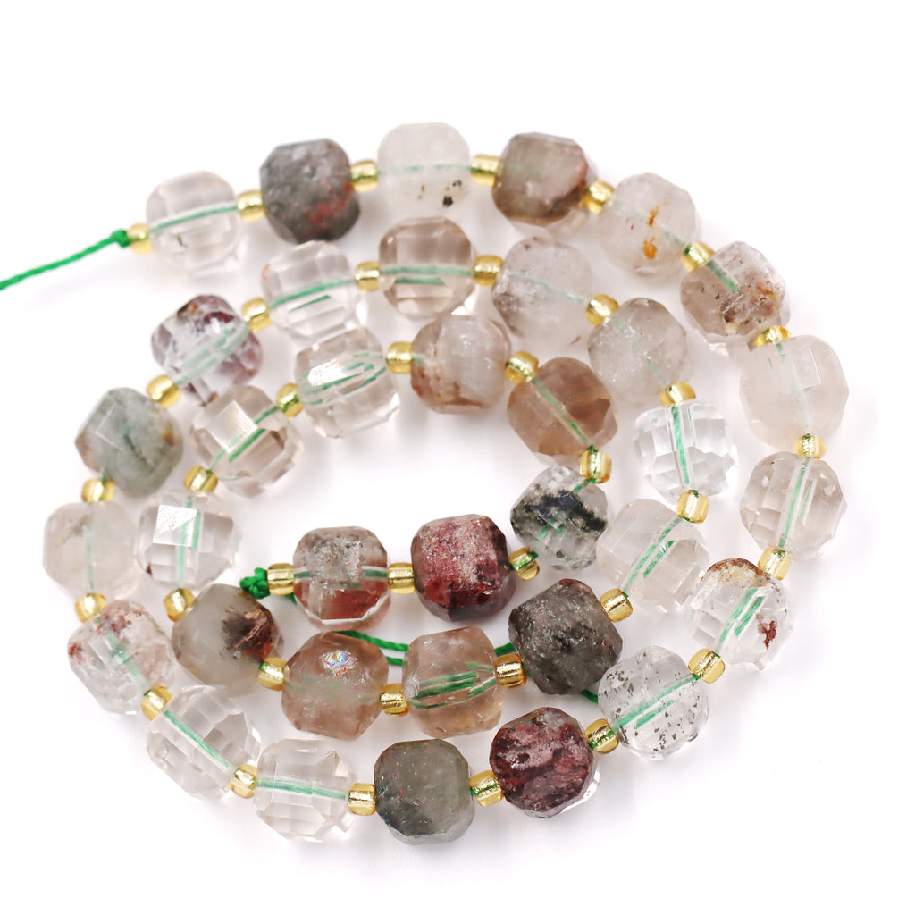 Malahill faceted cube stone beads for jewelry making, sold per bag 5 strands inside, Phantom Quartz  beads