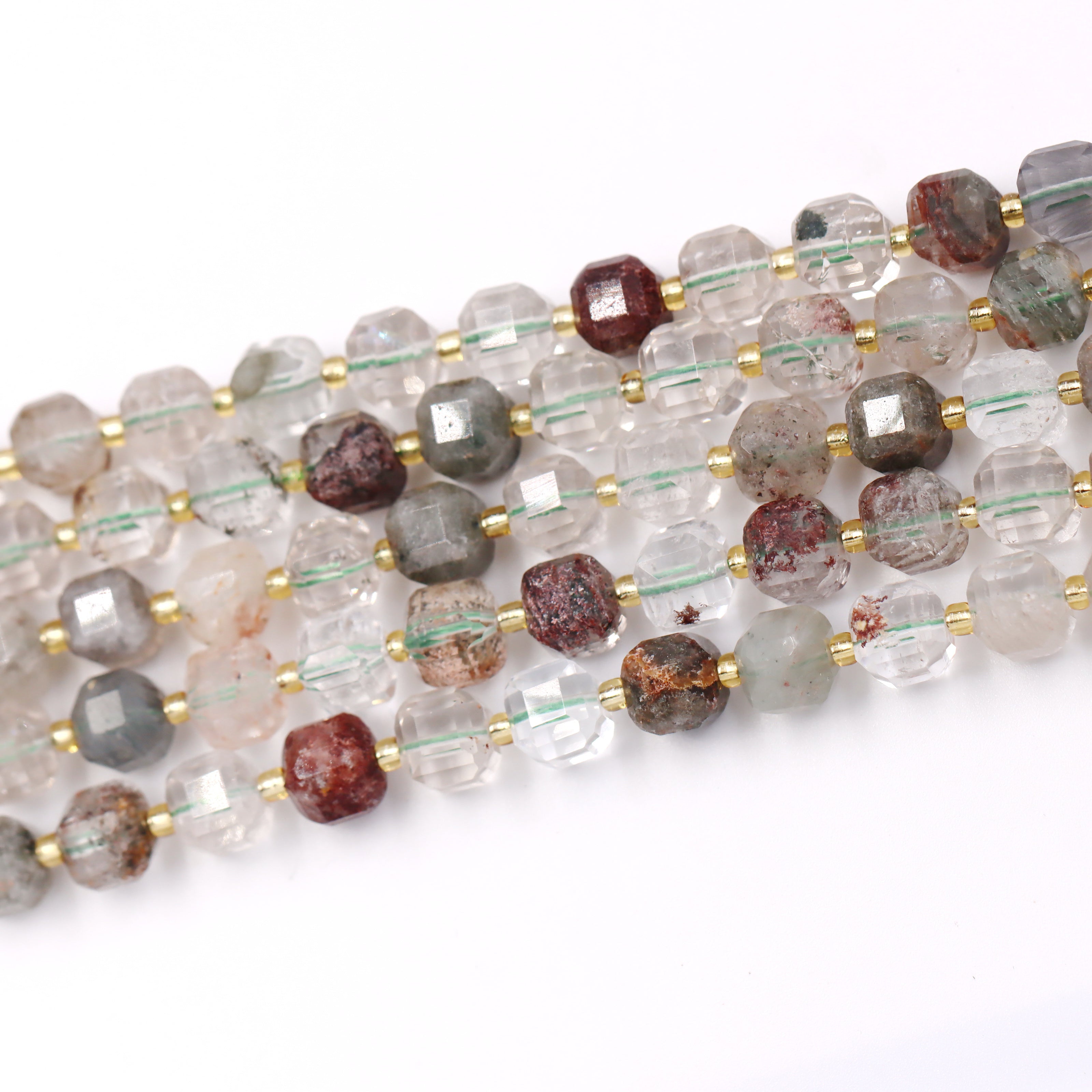 Malahill faceted cube stone beads for jewelry making, sold per bag 5 strands inside, Phantom Quartz  beads