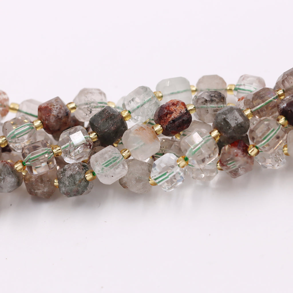 Malahill faceted cube stone beads for jewelry making, sold per bag 5 strands inside, Phantom Quartz  beads