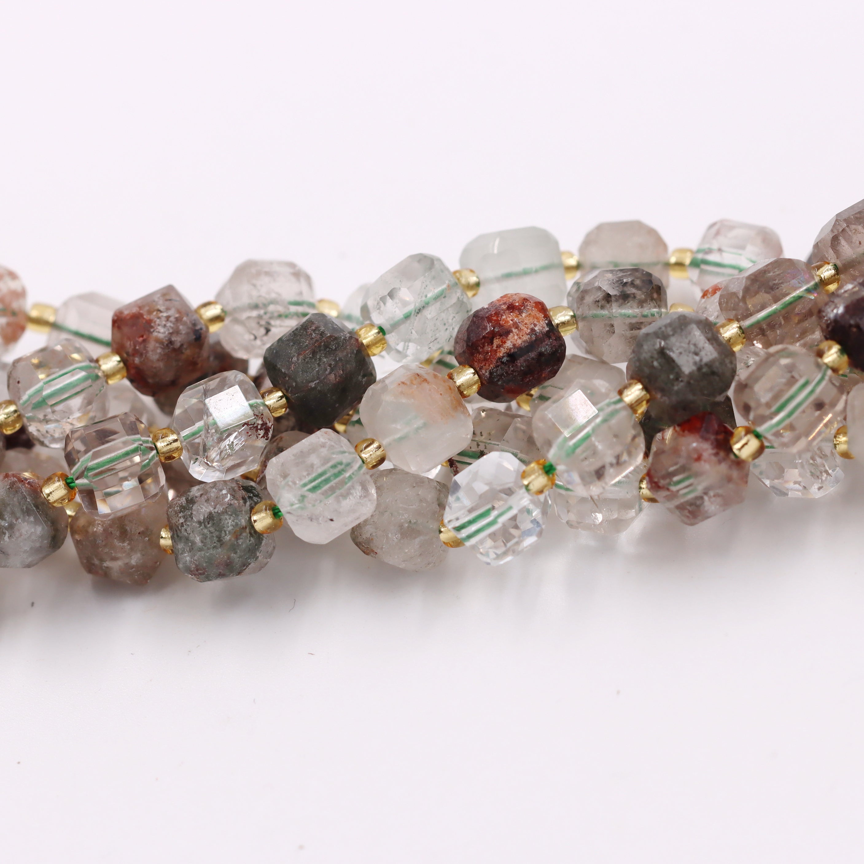 Malahill faceted cube stone beads for jewelry making, sold per bag 5 strands inside, Phantom Quartz  beads