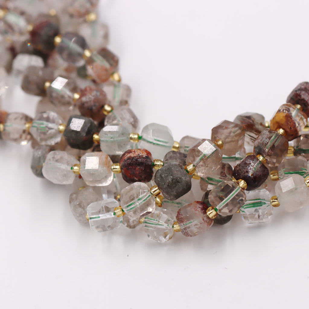 Malahill faceted cube stone beads for jewelry making, sold per bag 5 strands inside, Phantom Quartz  beads