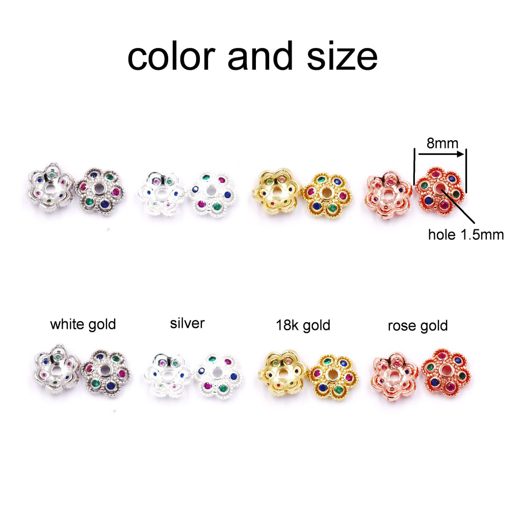 Malahill cubic zircon paved bead caps for jewelry making 30 pieces