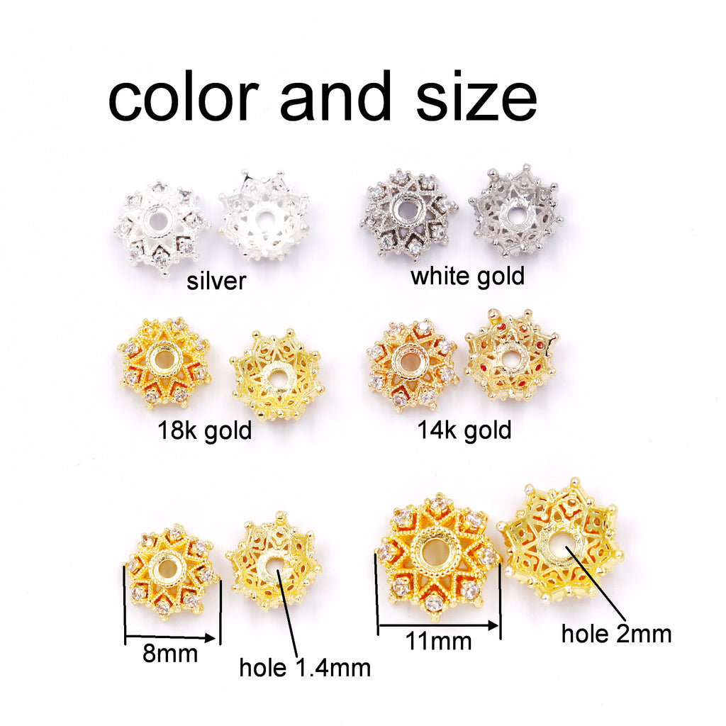 Malahill cubic zircon paved bead caps for jewelry making 20 pieces