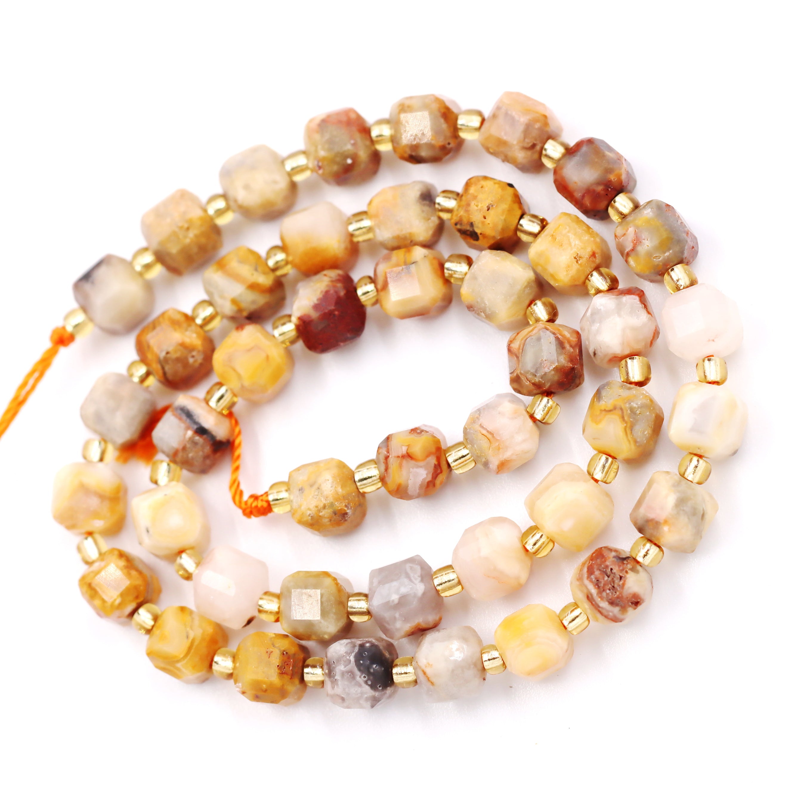 Malahill faceted cube stone beads for jewelry making, sold per bag 5 strands inside, Crazy Agate beads