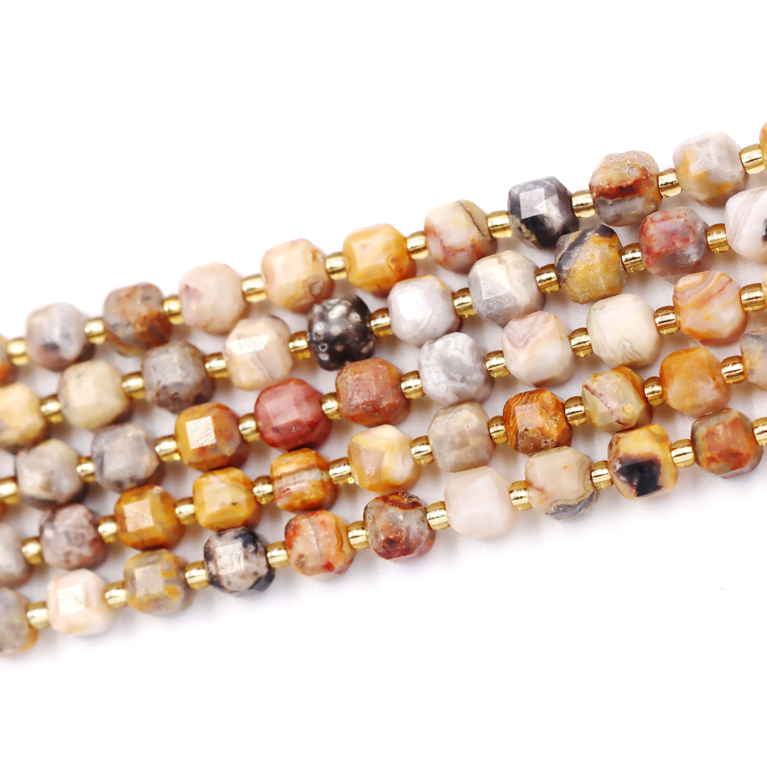 Malahill faceted cube stone beads for jewelry making, sold per bag 5 strands inside, Crazy Agate beads