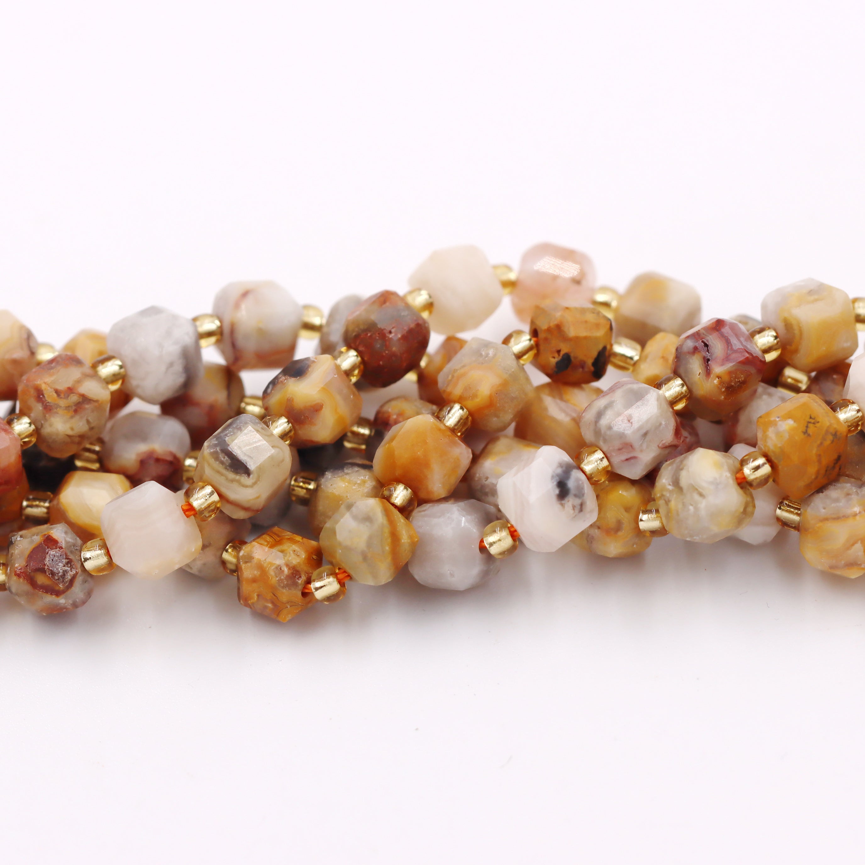 Malahill faceted cube stone beads for jewelry making, sold per bag 5 strands inside, Crazy Agate beads