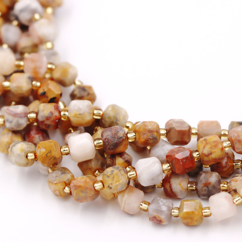 Malahill faceted cube stone beads for jewelry making, sold per bag 5 strands inside, Crazy Agate beads