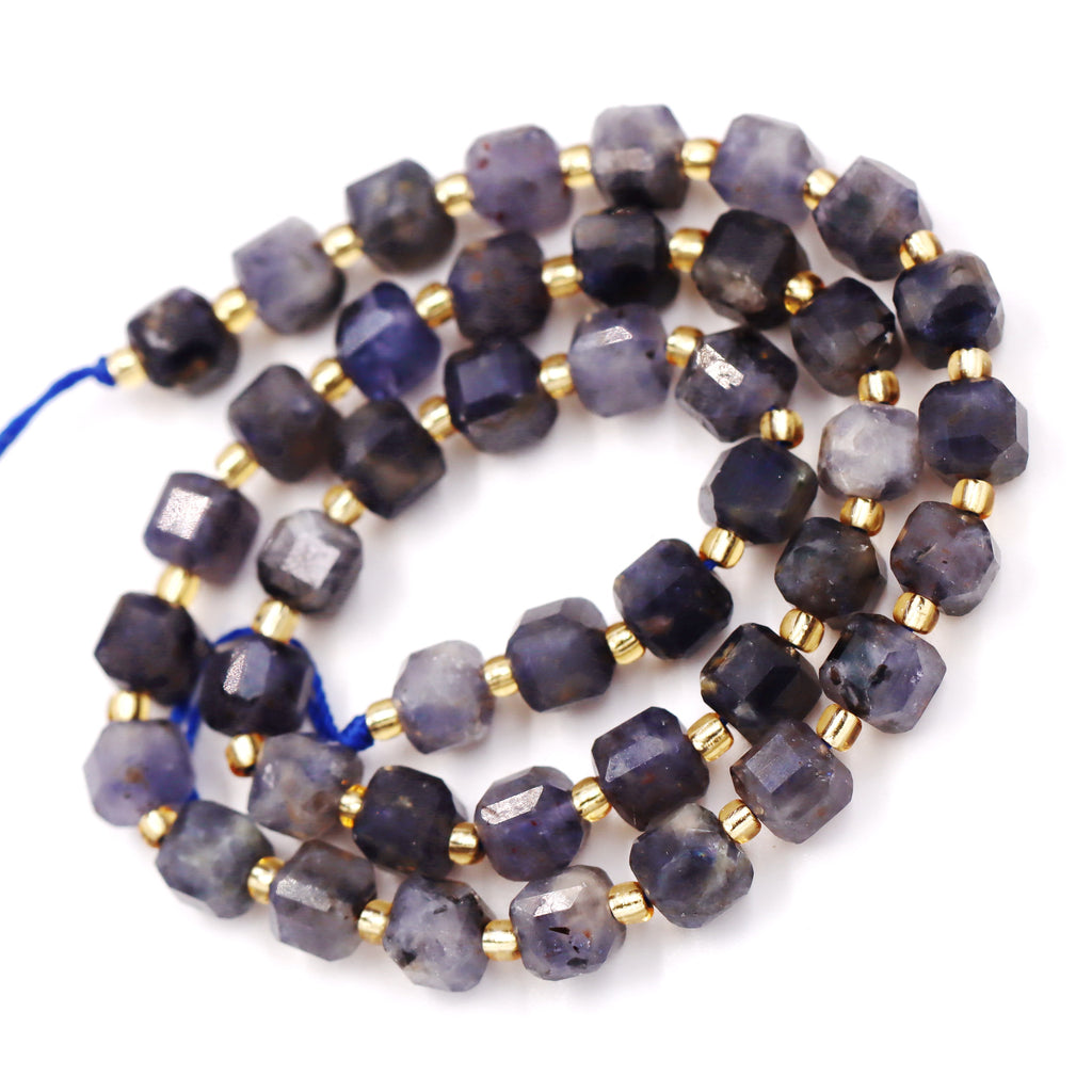Malahill faceted cube stone beads for jewelry making, sold per bag 5 strands inside, Iolite beads