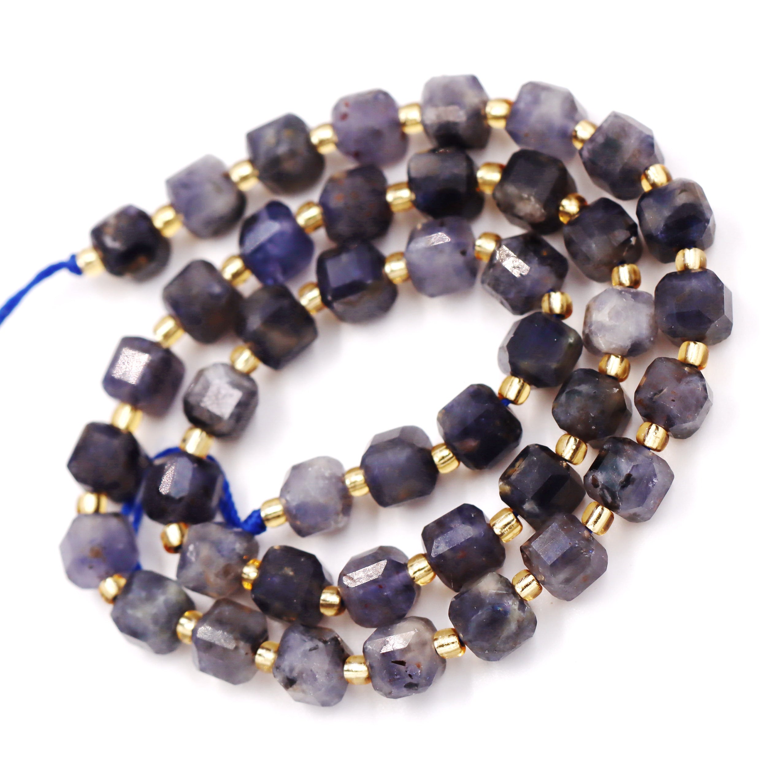 Malahill faceted cube stone beads for jewelry making, sold per bag 5 strands inside, Iolite beads