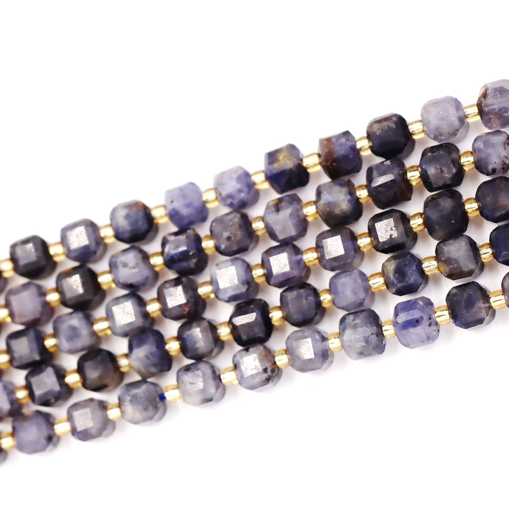 Malahill faceted cube stone beads for jewelry making, sold per bag 5 strands inside, Iolite beads